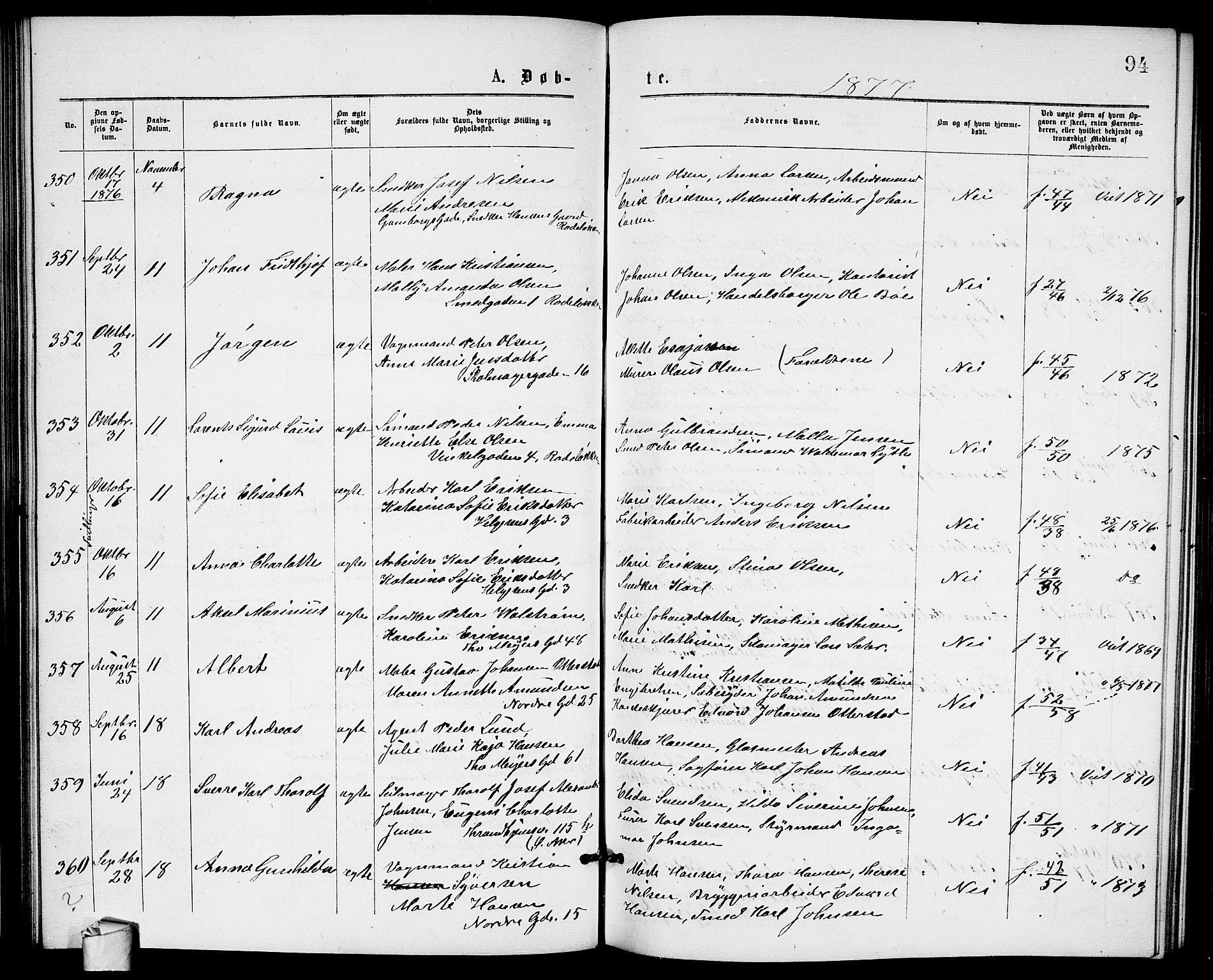 Paulus prestekontor Kirkebøker, AV/SAO-A-10871/G/Ga/L0001: Klokkerbok nr. 1, 1875-1878, s. 94