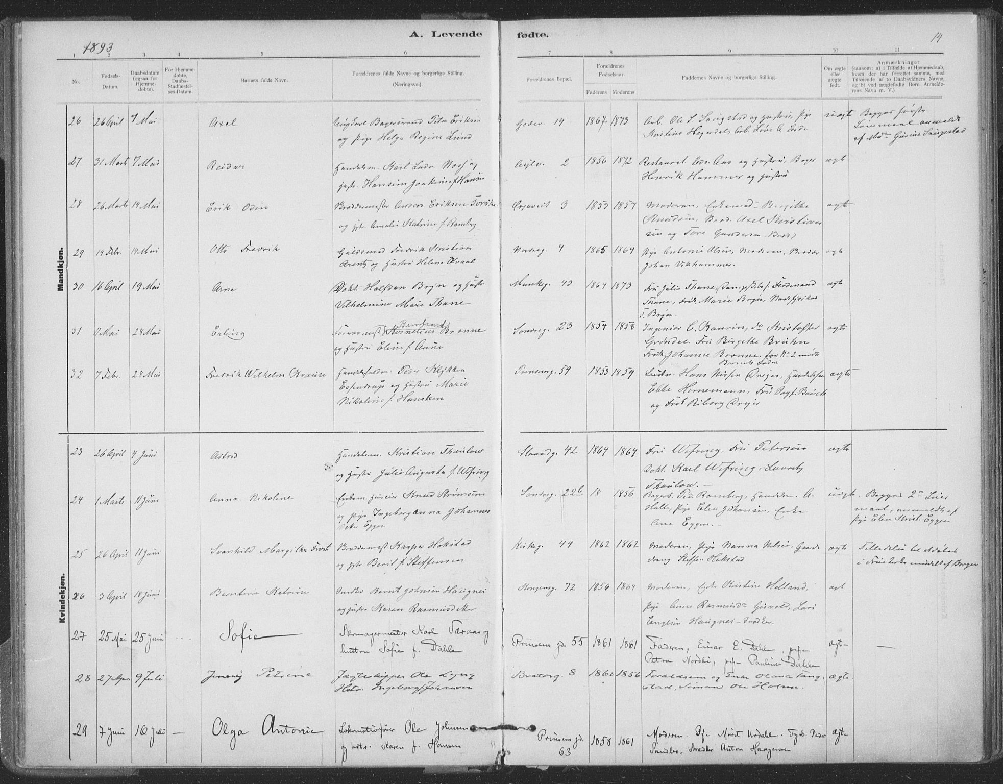 Ministerialprotokoller, klokkerbøker og fødselsregistre - Sør-Trøndelag, AV/SAT-A-1456/602/L0122: Ministerialbok nr. 602A20, 1892-1908, s. 14