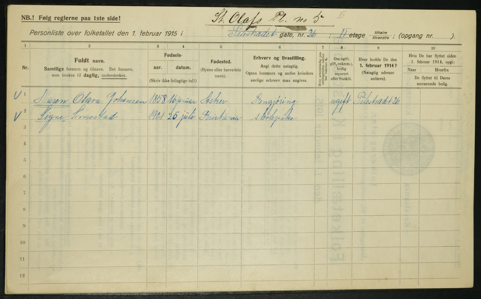 OBA, Kommunal folketelling 1.2.1915 for Kristiania, 1915, s. 88091