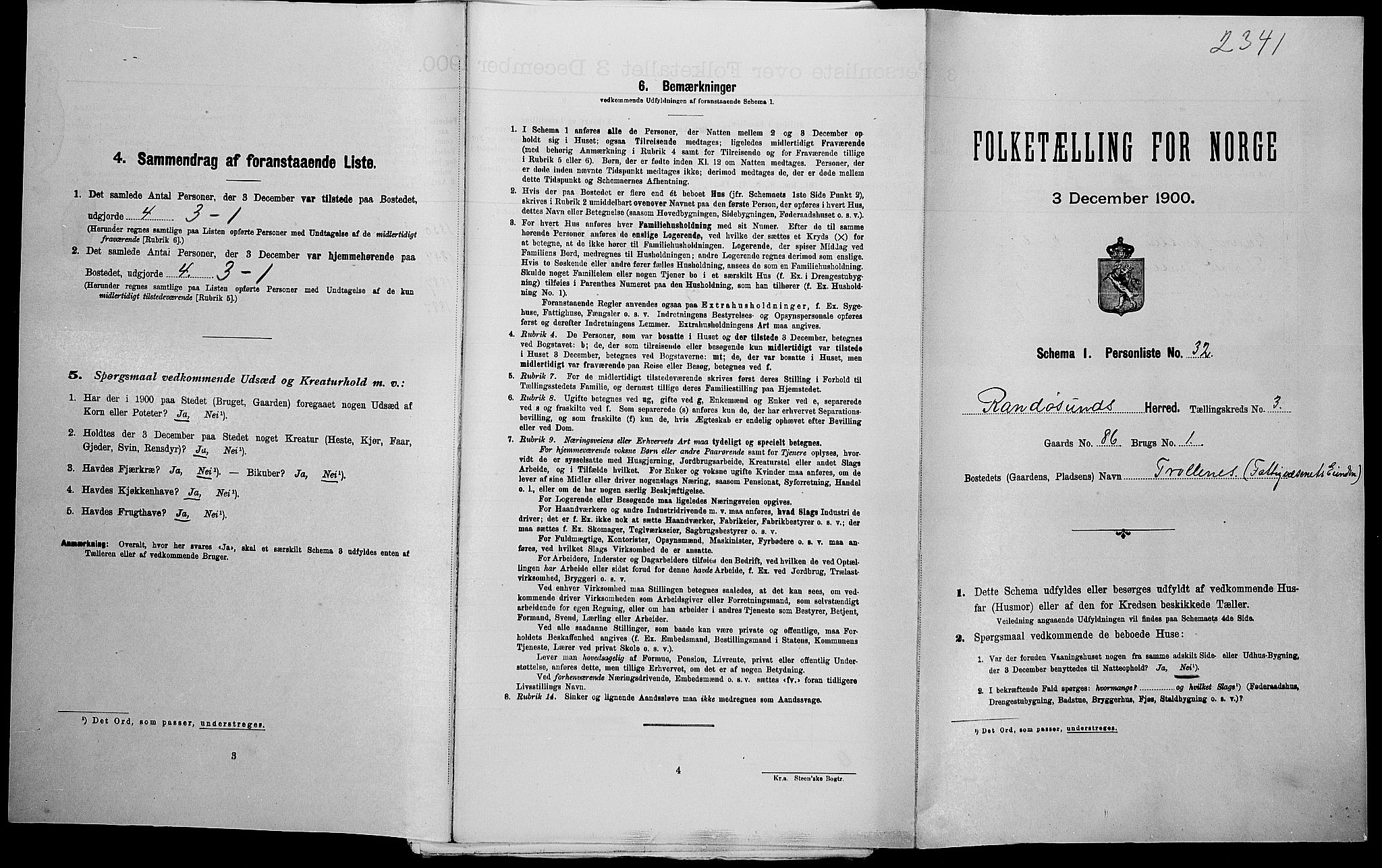 SAK, Folketelling 1900 for 1011 Randesund herred, 1900, s. 407