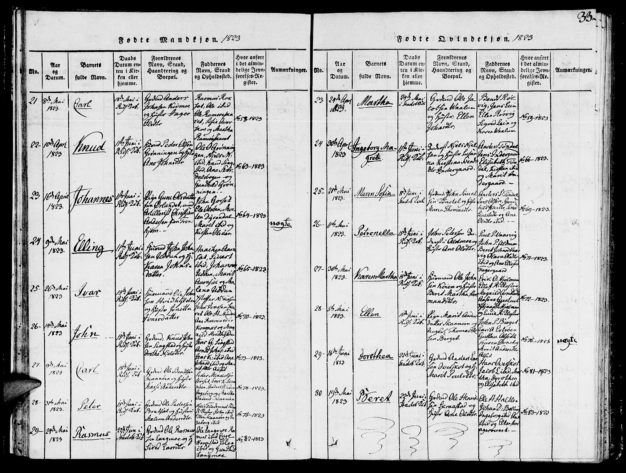 Ministerialprotokoller, klokkerbøker og fødselsregistre - Sør-Trøndelag, SAT/A-1456/646/L0608: Ministerialbok nr. 646A06, 1816-1825, s. 33