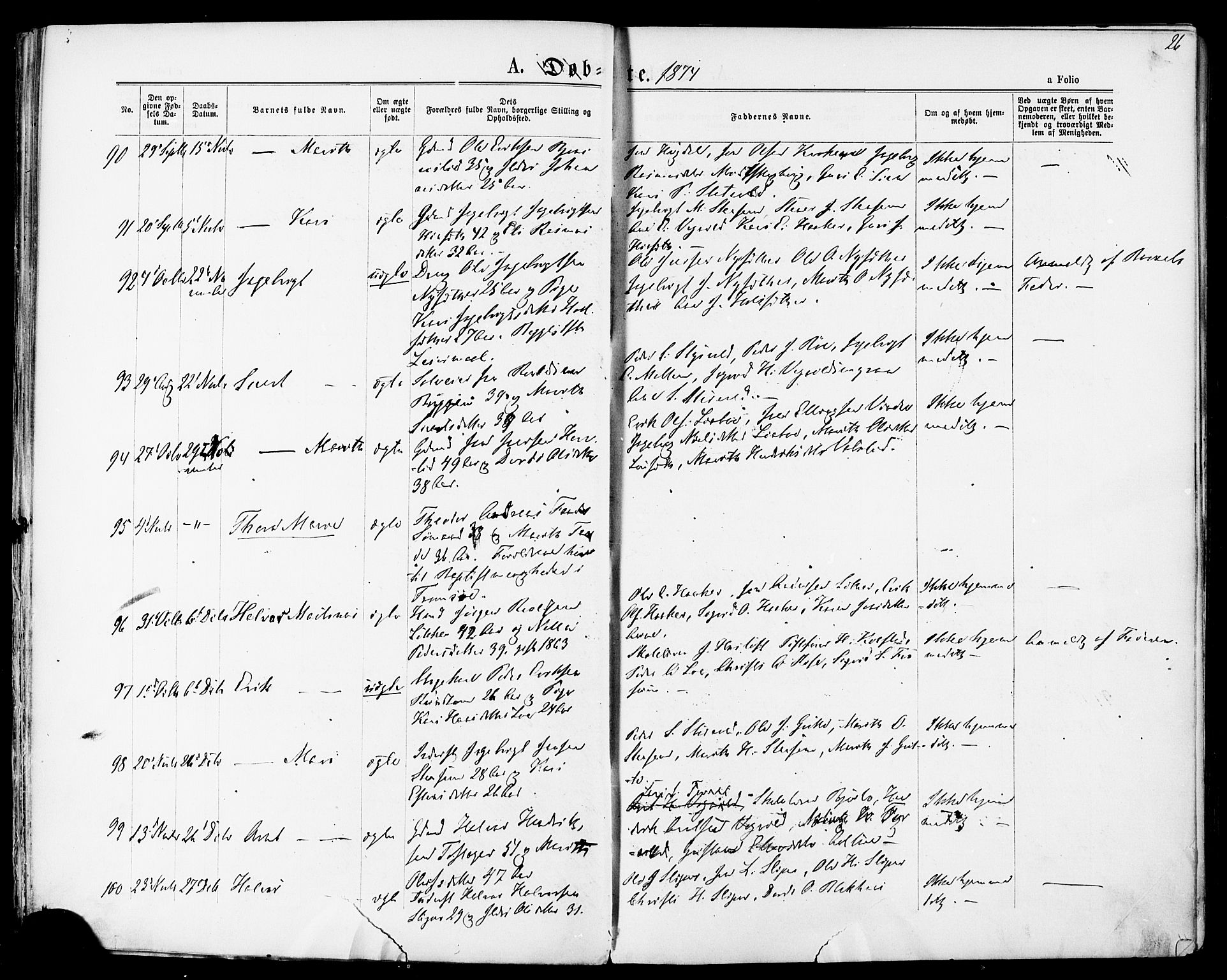 Ministerialprotokoller, klokkerbøker og fødselsregistre - Sør-Trøndelag, SAT/A-1456/678/L0900: Ministerialbok nr. 678A09, 1872-1881, s. 26