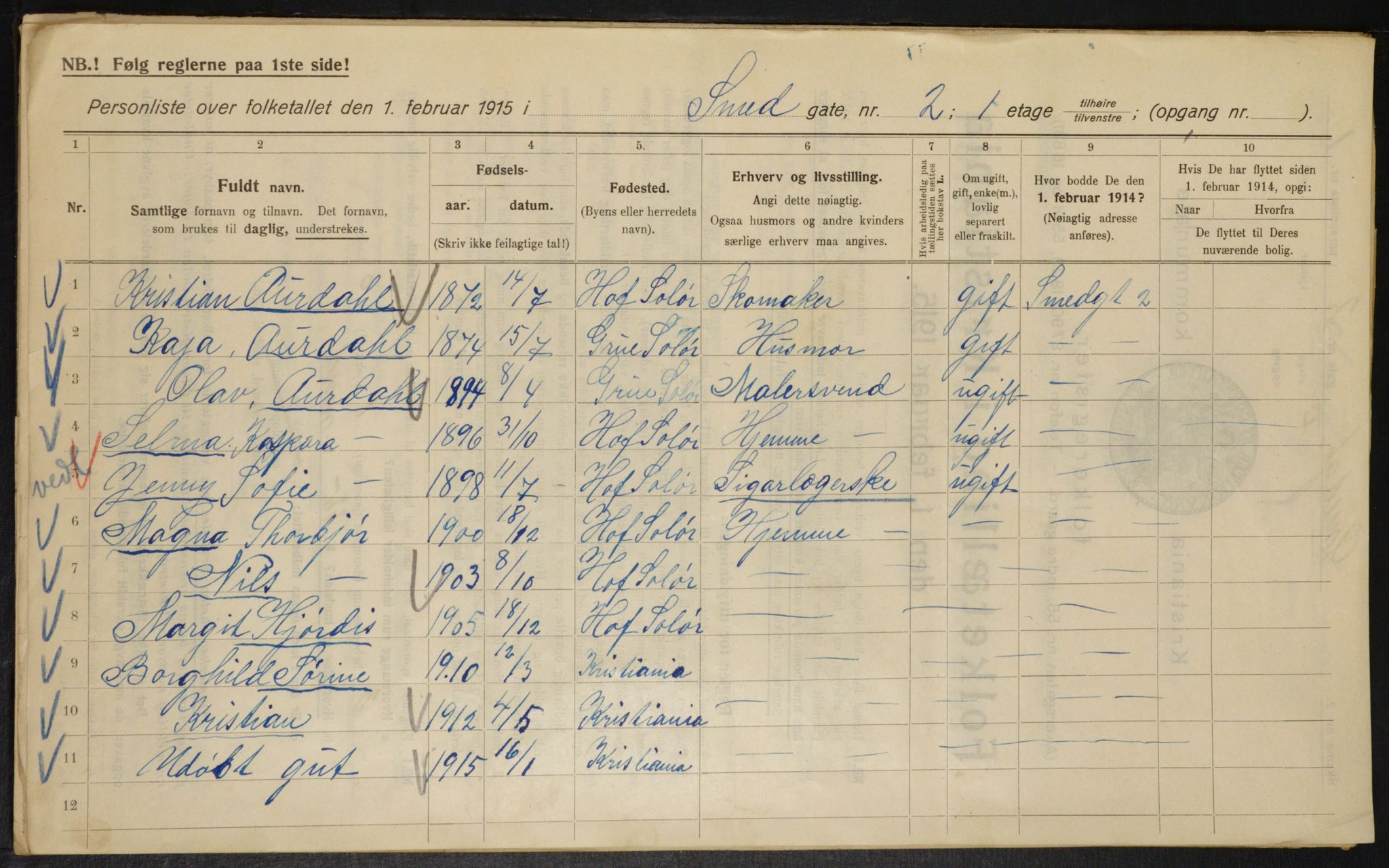 OBA, Kommunal folketelling 1.2.1915 for Kristiania, 1915, s. 96996