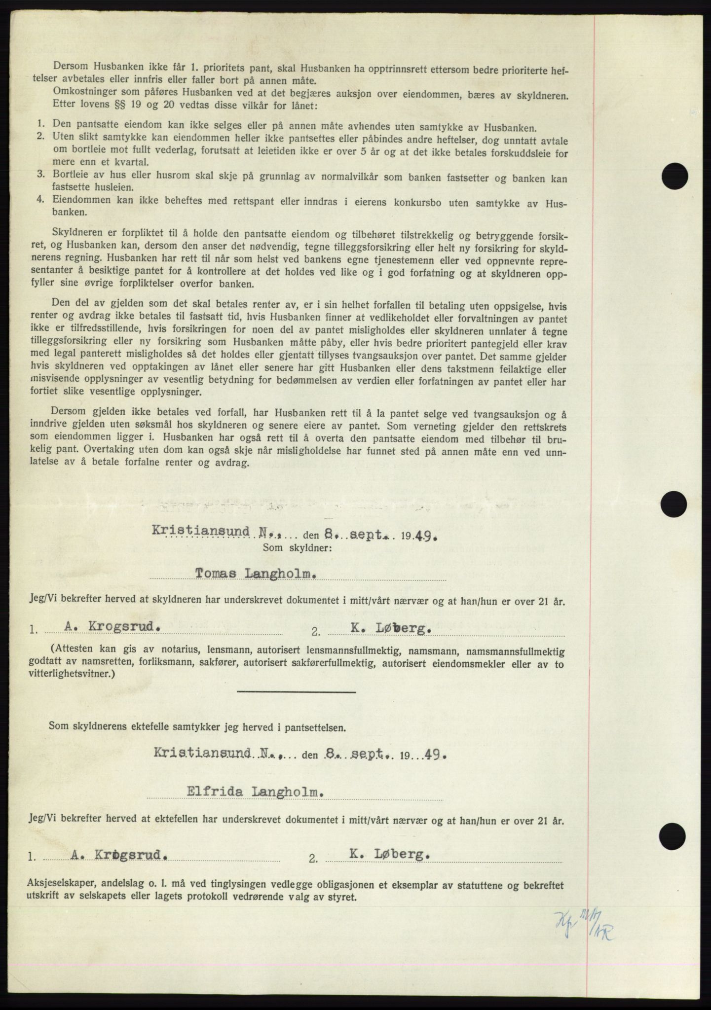 Nordmøre sorenskriveri, AV/SAT-A-4132/1/2/2Ca: Pantebok nr. B102, 1949-1949, Dagboknr: 2478/1949