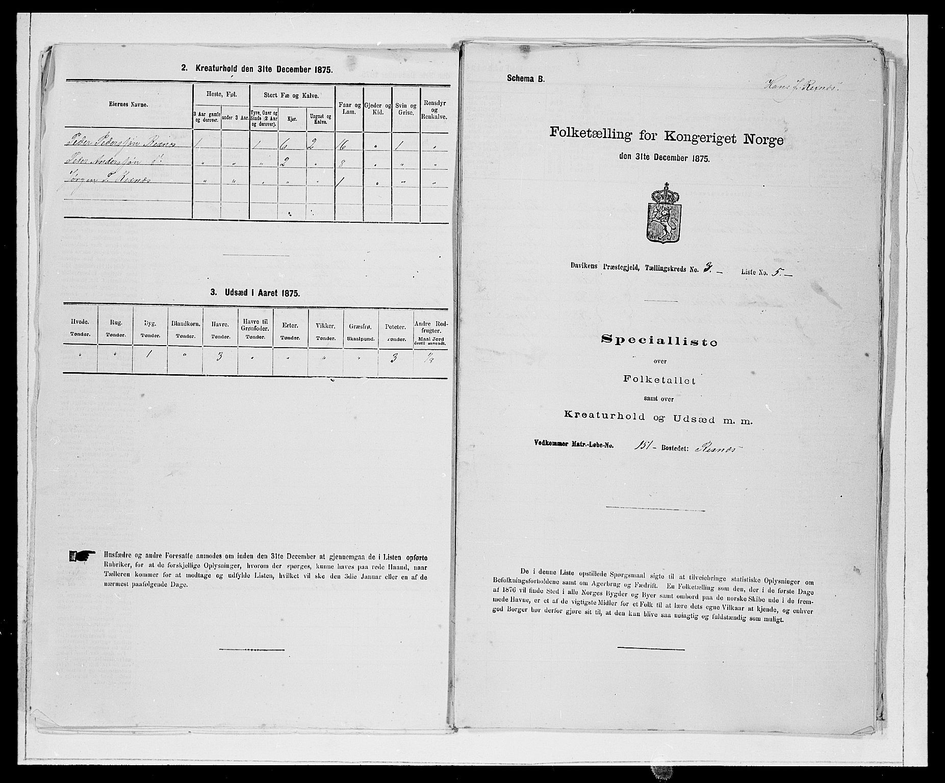 SAB, Folketelling 1875 for 1442P Davik prestegjeld, 1875, s. 308