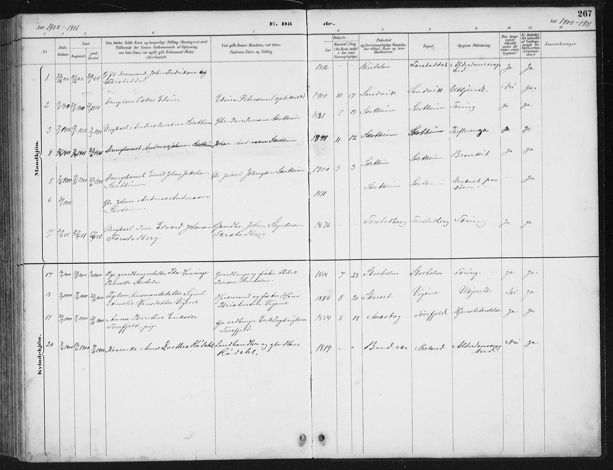 Ministerialprotokoller, klokkerbøker og fødselsregistre - Møre og Romsdal, AV/SAT-A-1454/567/L0783: Klokkerbok nr. 567C03, 1887-1903, s. 267