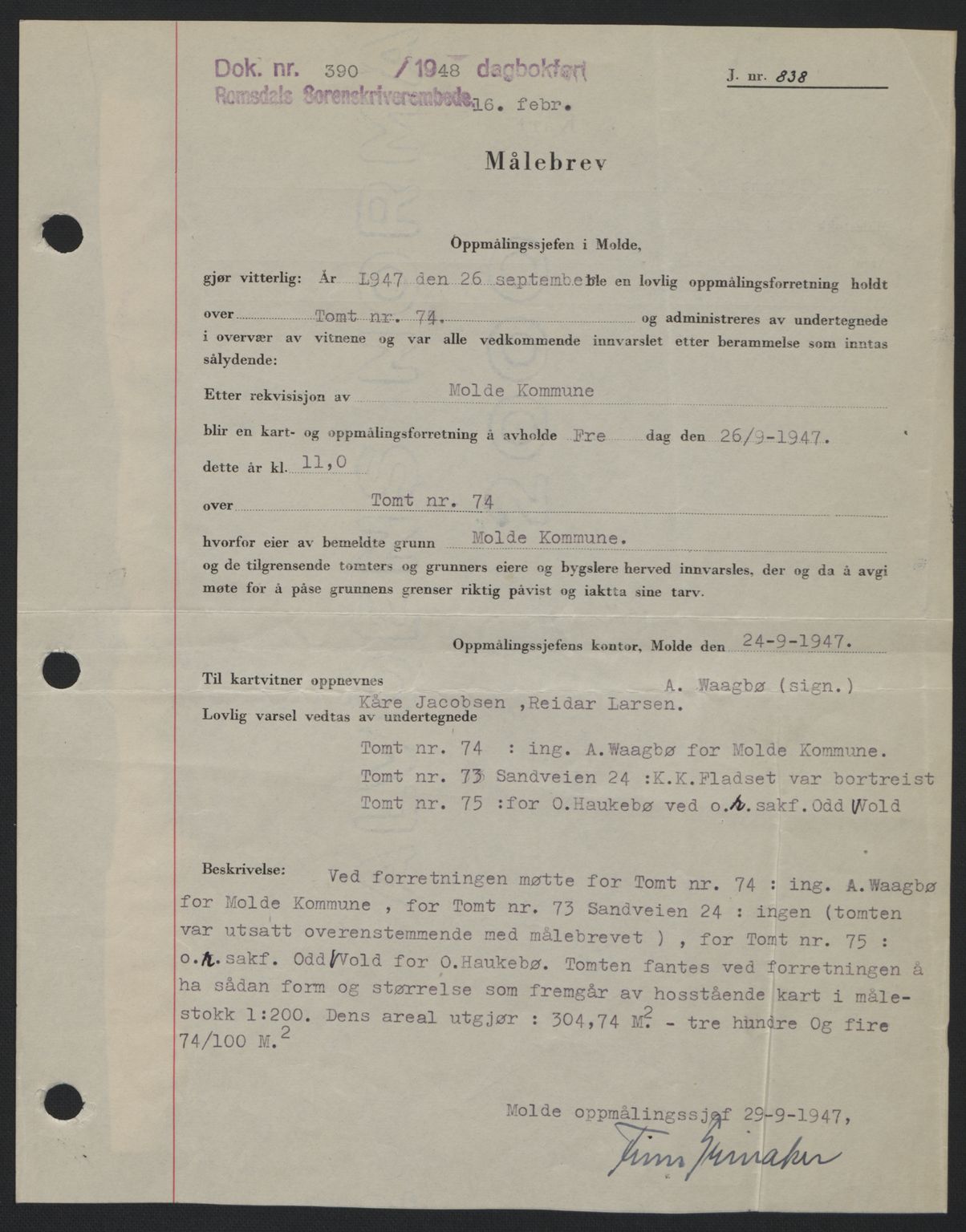 Romsdal sorenskriveri, SAT/A-4149/1/2/2C: Pantebok nr. A25, 1948-1948, Dagboknr: 390/1948