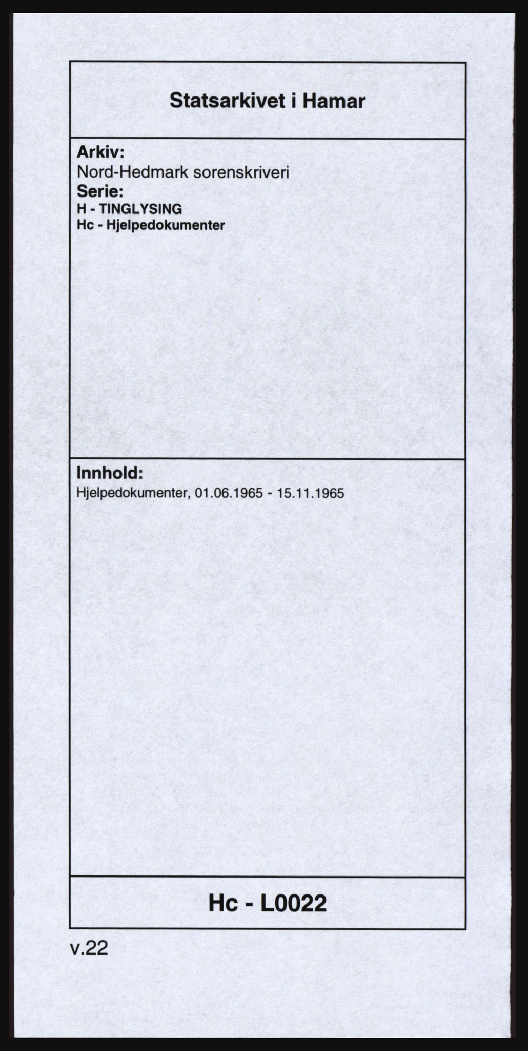 Nord-Hedmark sorenskriveri, SAH/TING-012/H/Hc/L0022: Pantebok nr. 22, 1965-1965