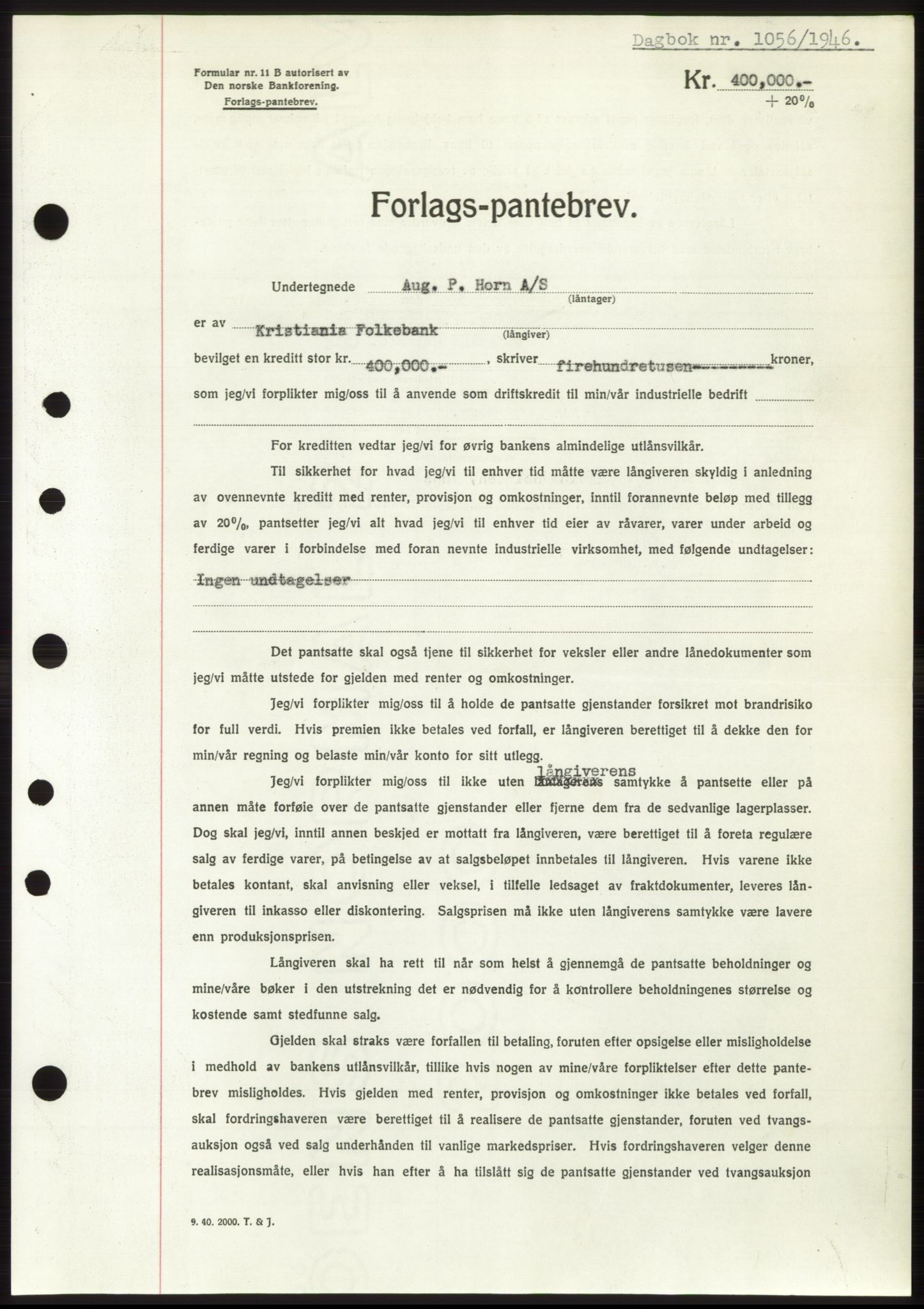 Moss sorenskriveri, SAO/A-10168: Pantebok nr. B15, 1946-1946, Dagboknr: 1056/1946