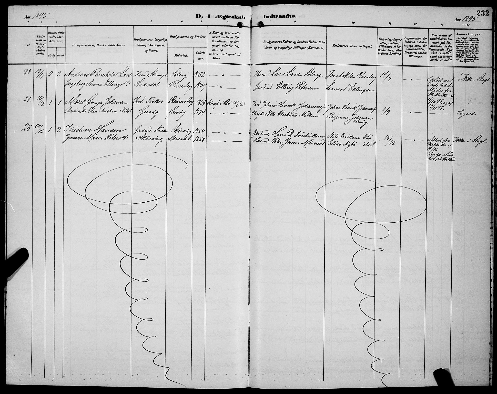 Ministerialprotokoller, klokkerbøker og fødselsregistre - Nordland, AV/SAT-A-1459/891/L1316: Klokkerbok nr. 891C05, 1894-1898, s. 232