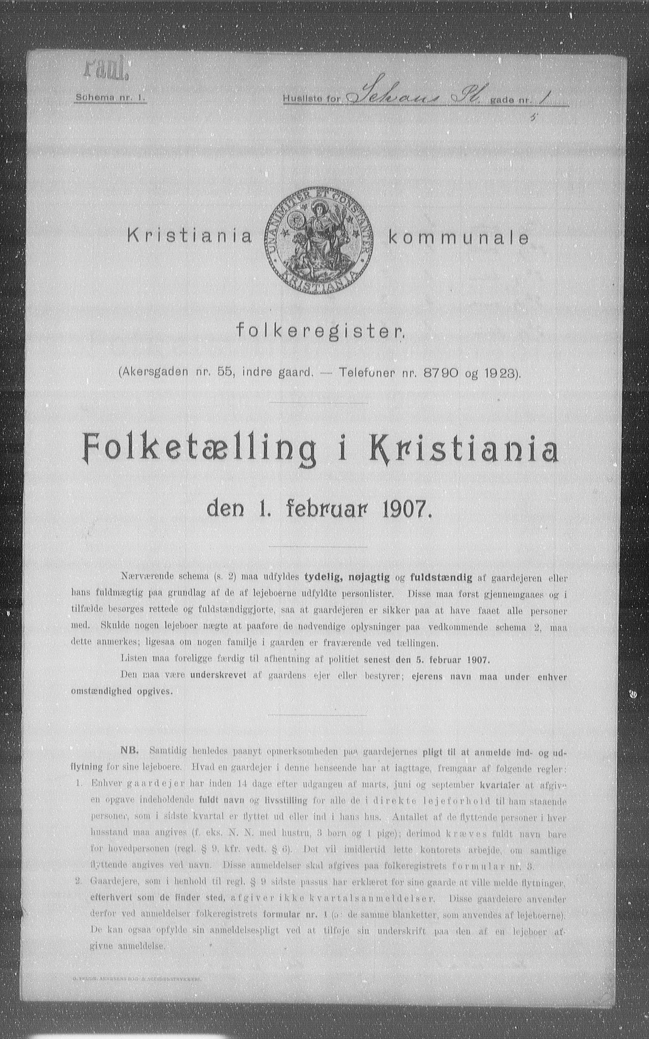 OBA, Kommunal folketelling 1.2.1907 for Kristiania kjøpstad, 1907, s. 46150