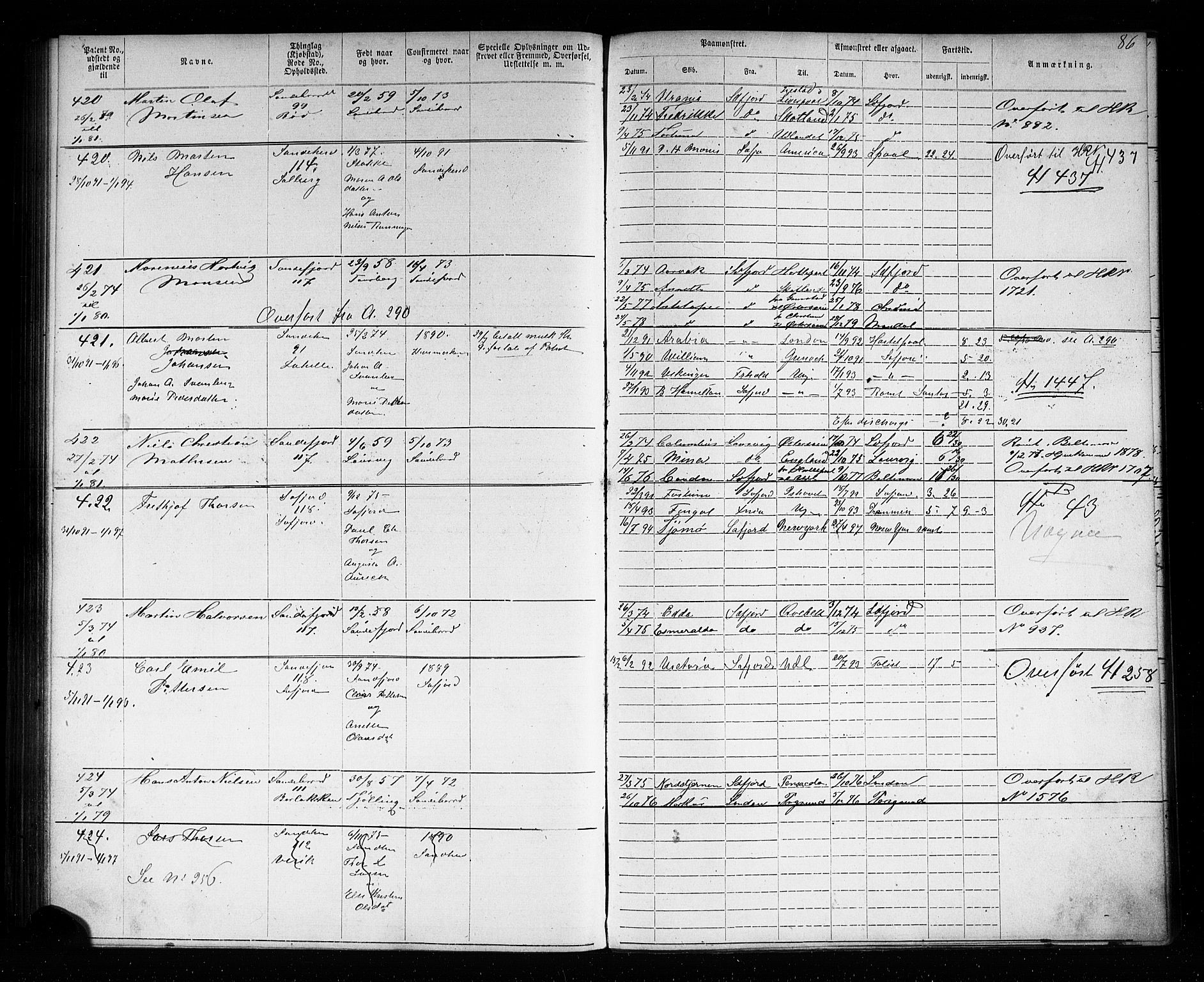 Sandefjord innrulleringskontor, AV/SAKO-A-788/F/Fa/L0003: Annotasjonsrulle, 1872-1879, s. 91