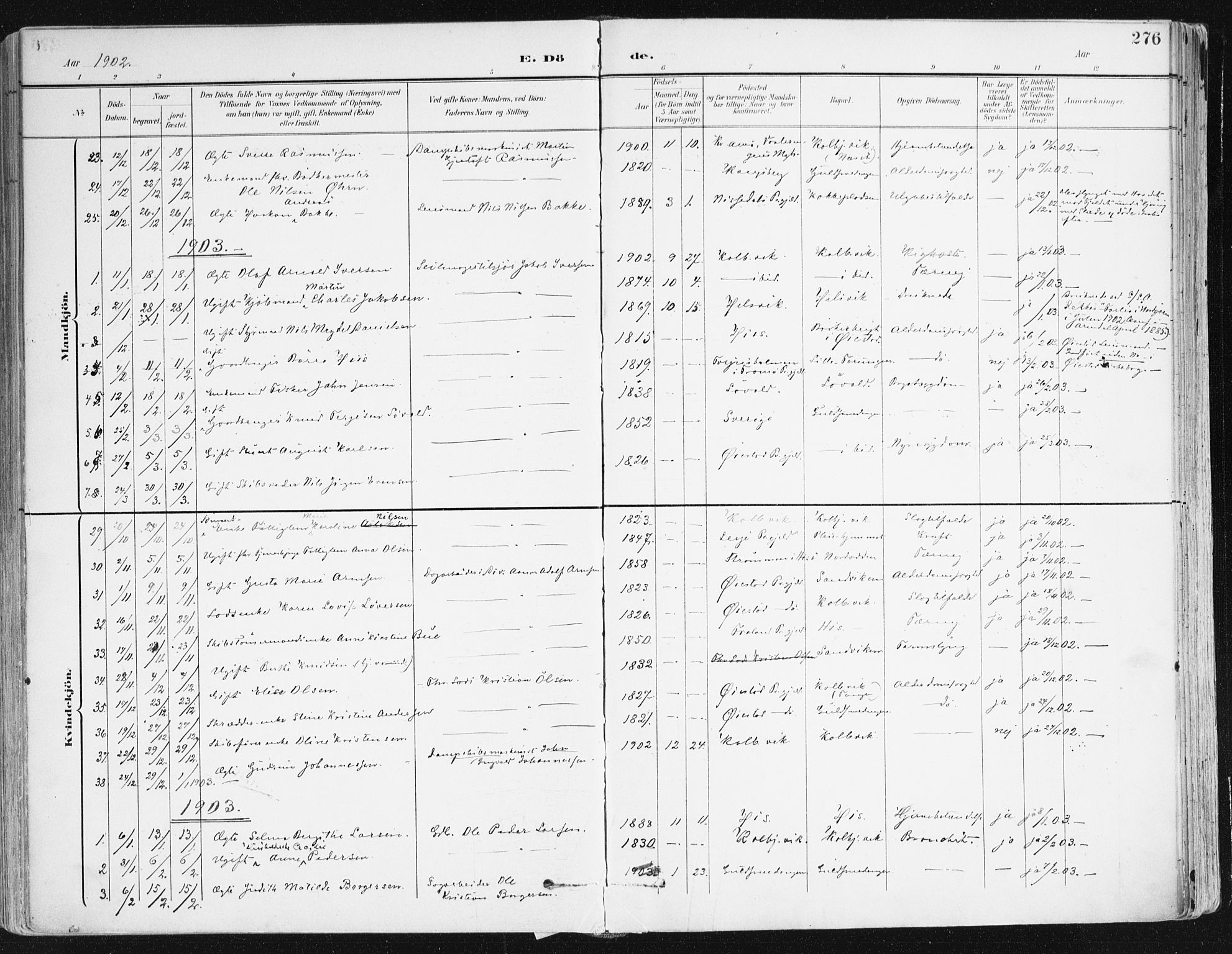 Hisøy sokneprestkontor, SAK/1111-0020/F/Fa/L0004: Ministerialbok nr. A 4, 1895-1917, s. 276