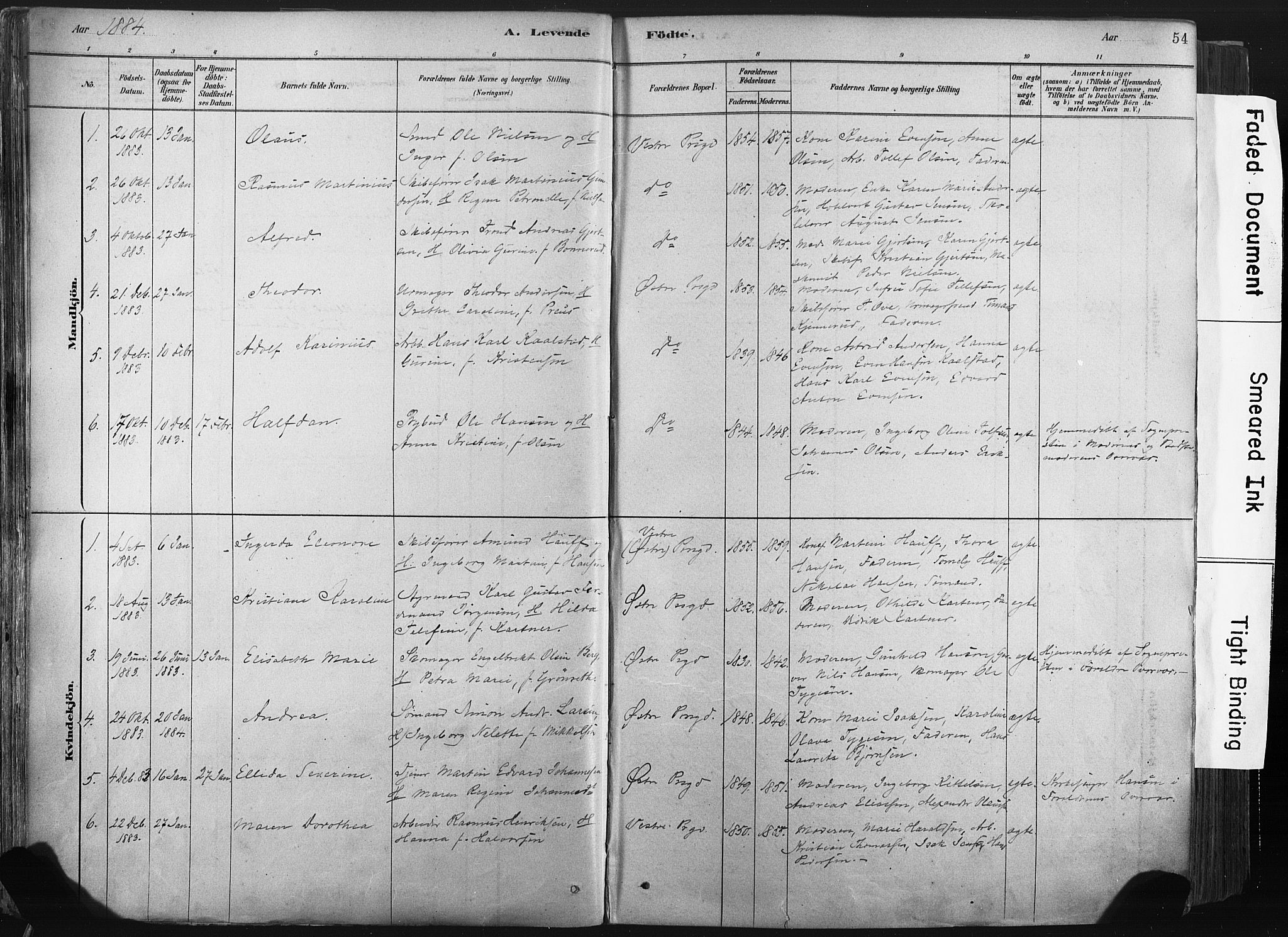 Porsgrunn kirkebøker , AV/SAKO-A-104/F/Fa/L0008: Ministerialbok nr. 8, 1878-1895, s. 54