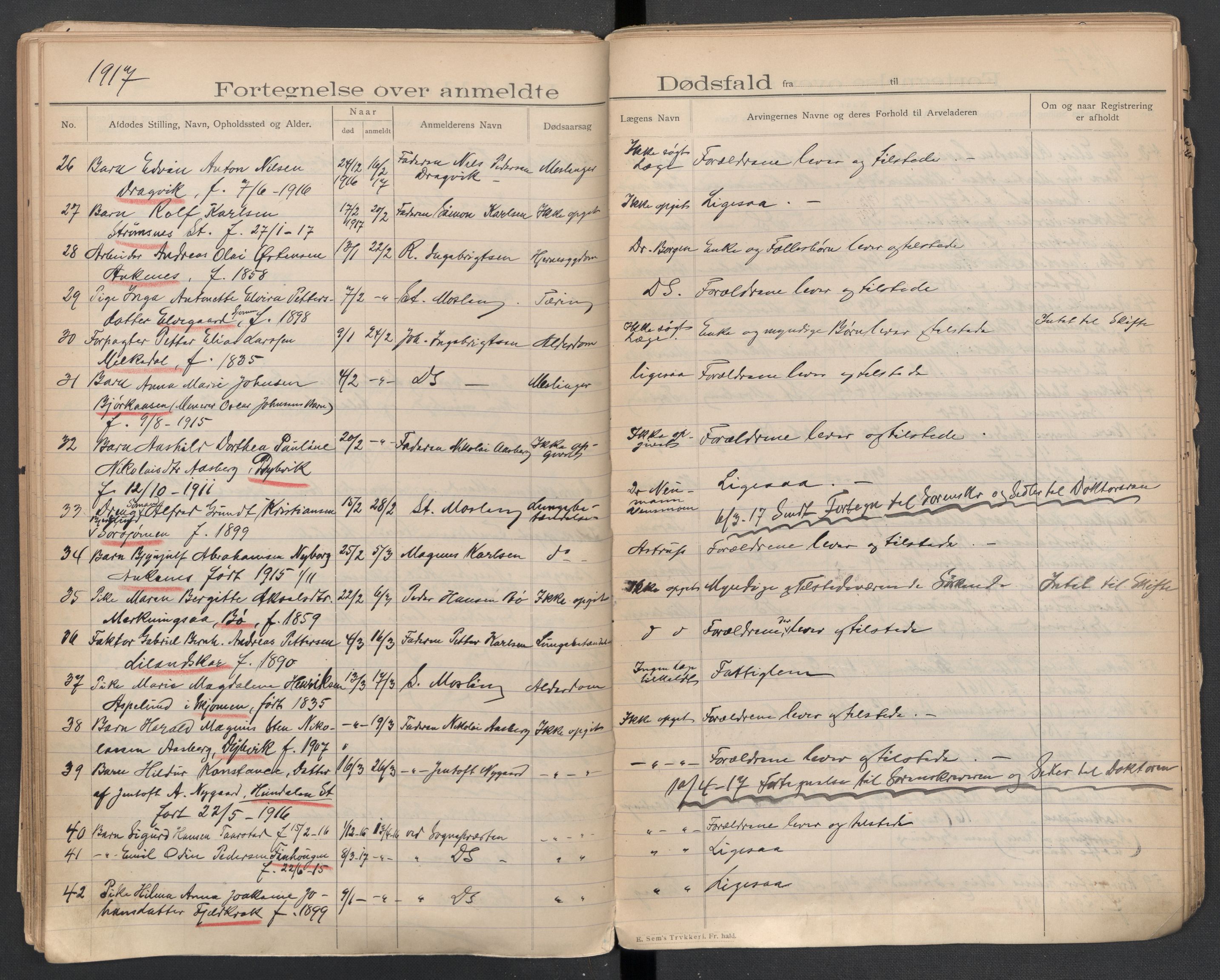 Evenes lensmannskontor, AV/SAT-A-5684/1/02/L0002: 2.01.02 - Dødsfallsprotokoll, 1907-1926