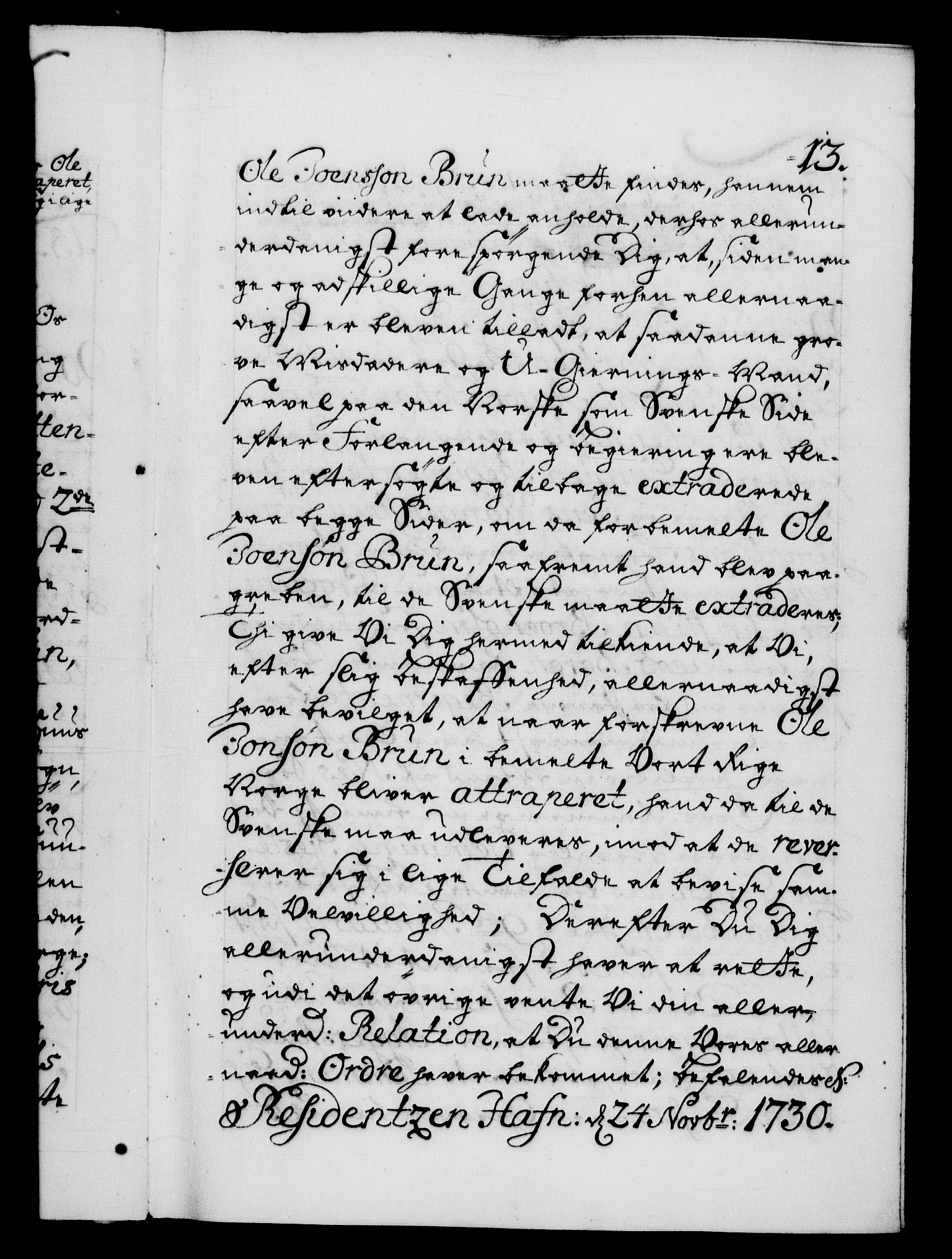 Danske Kanselli 1572-1799, AV/RA-EA-3023/F/Fc/Fca/Fcab/L0025: Norske tegnelser, 1730-1733, s. 13a