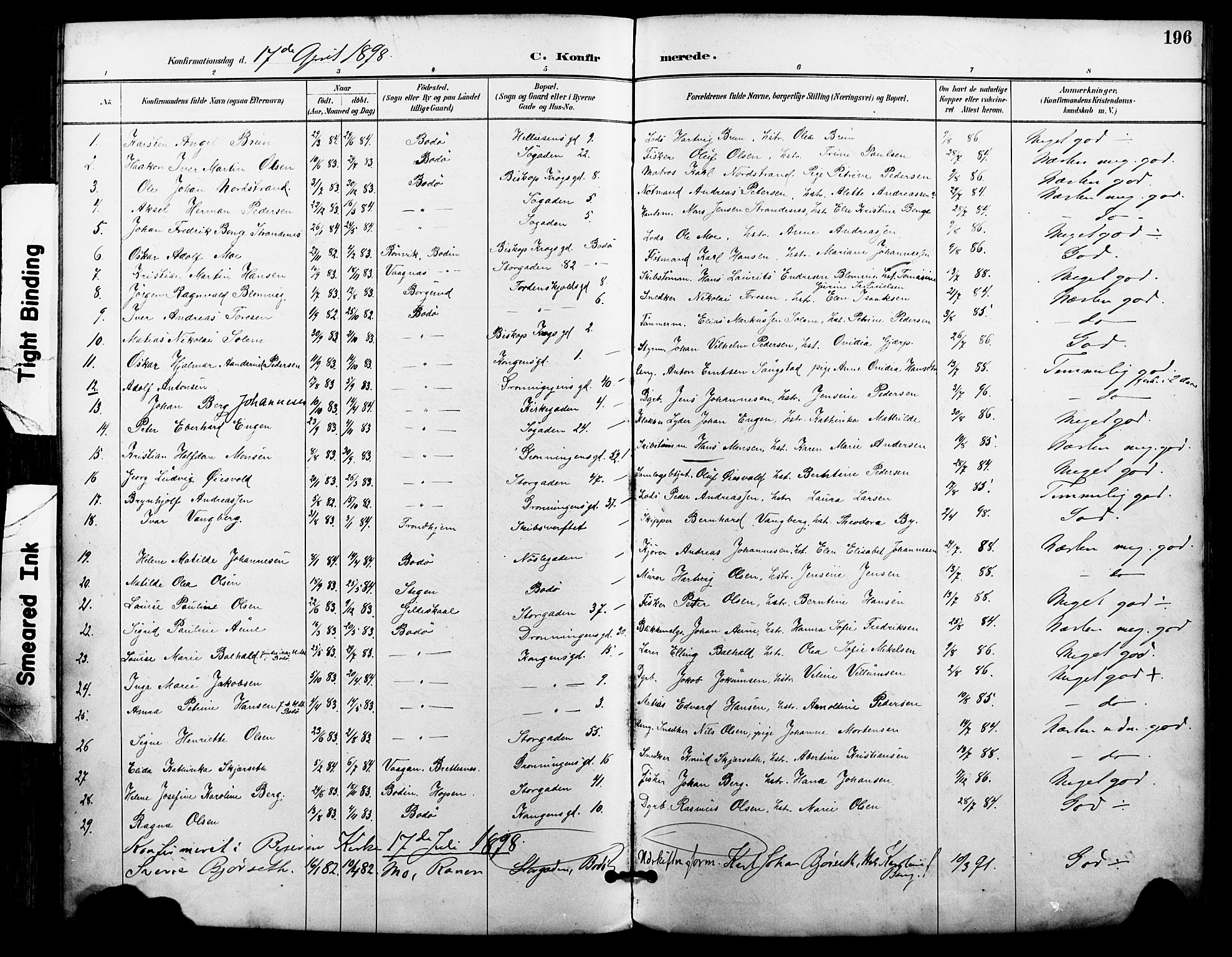 Ministerialprotokoller, klokkerbøker og fødselsregistre - Nordland, AV/SAT-A-1459/801/L0010: Ministerialbok nr. 801A10, 1888-1899, s. 196