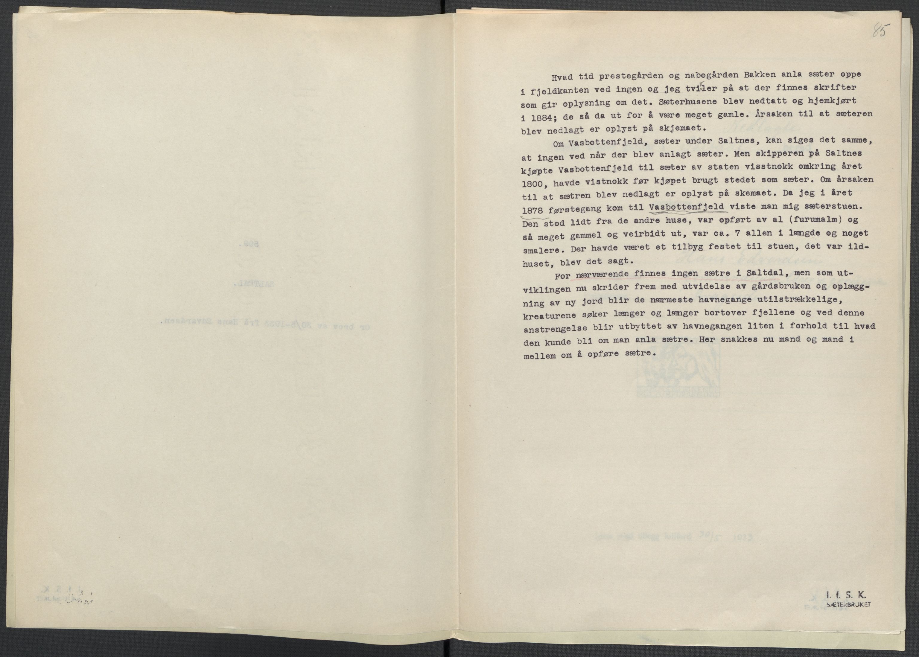 Instituttet for sammenlignende kulturforskning, AV/RA-PA-0424/F/Fc/L0016/0002: Eske B16: / Nordland (perm XLVII), 1932-1936, s. 85