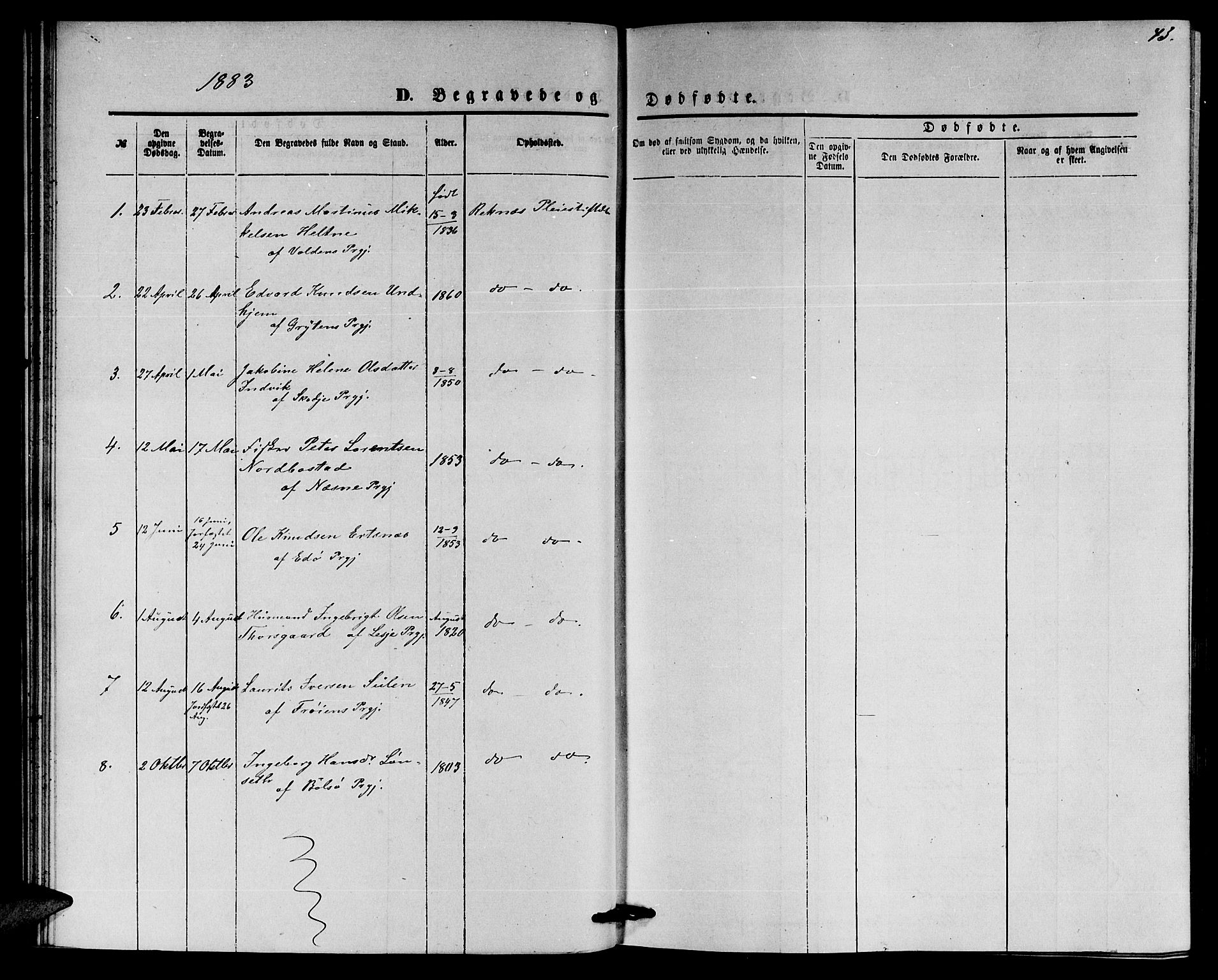 Ministerialprotokoller, klokkerbøker og fødselsregistre - Møre og Romsdal, SAT/A-1454/559/L0715: Klokkerbok nr. 559C01, 1869-1886, s. 43