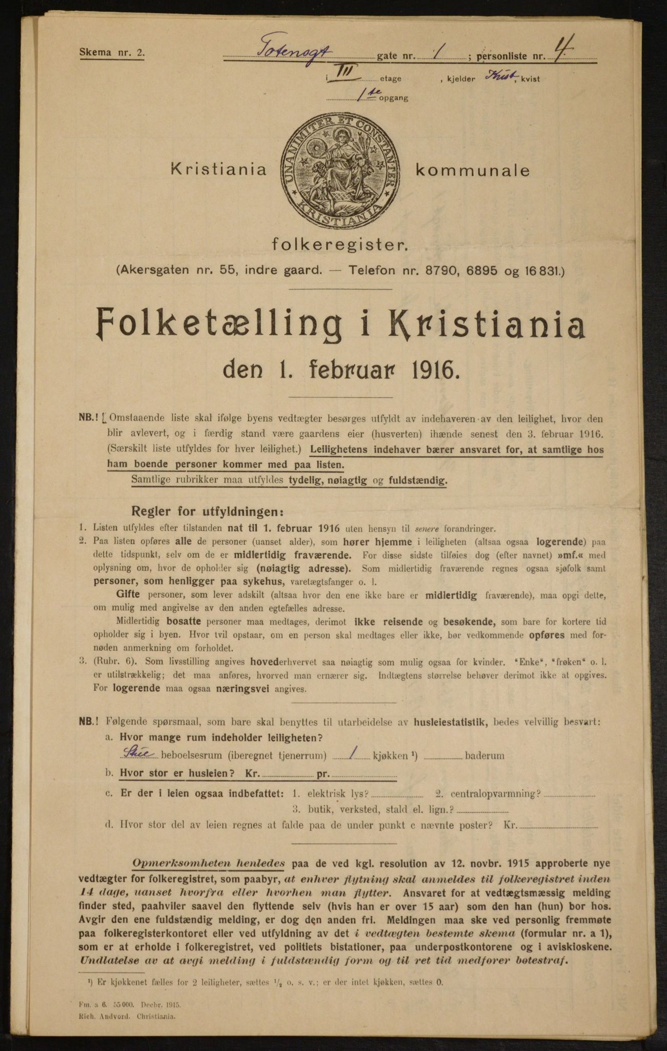 OBA, Kommunal folketelling 1.2.1916 for Kristiania, 1916, s. 118525