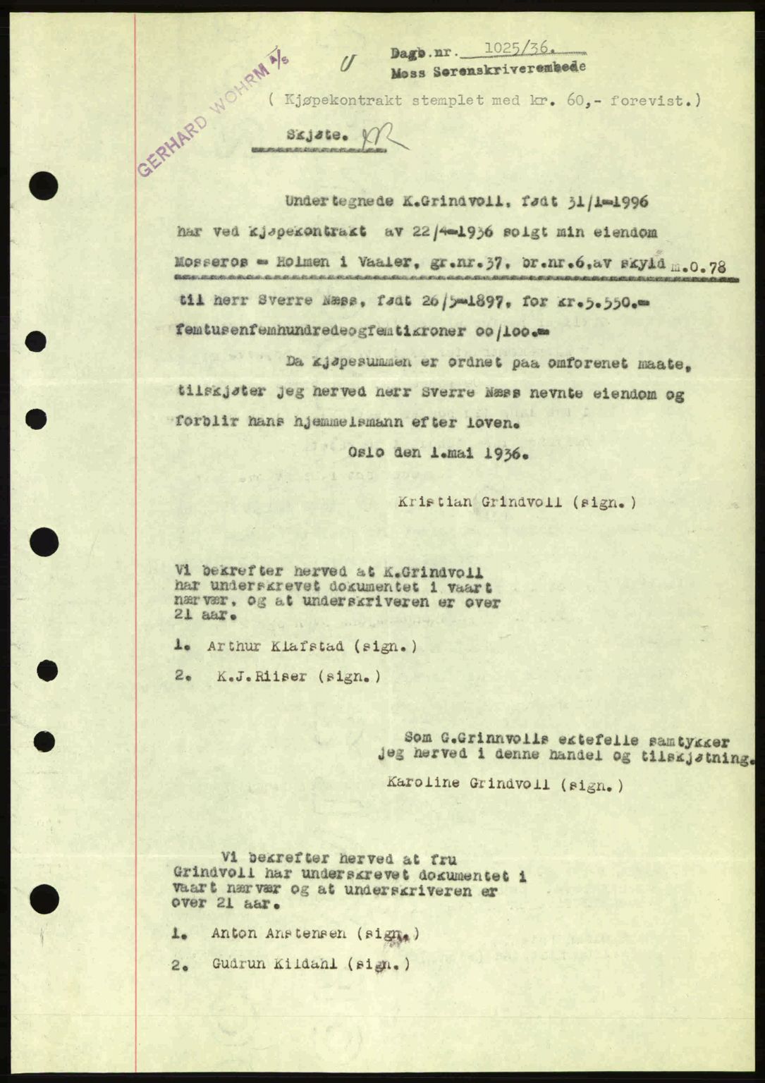 Moss sorenskriveri, SAO/A-10168: Pantebok nr. A1, 1936-1936, Dagboknr: 1025/1936