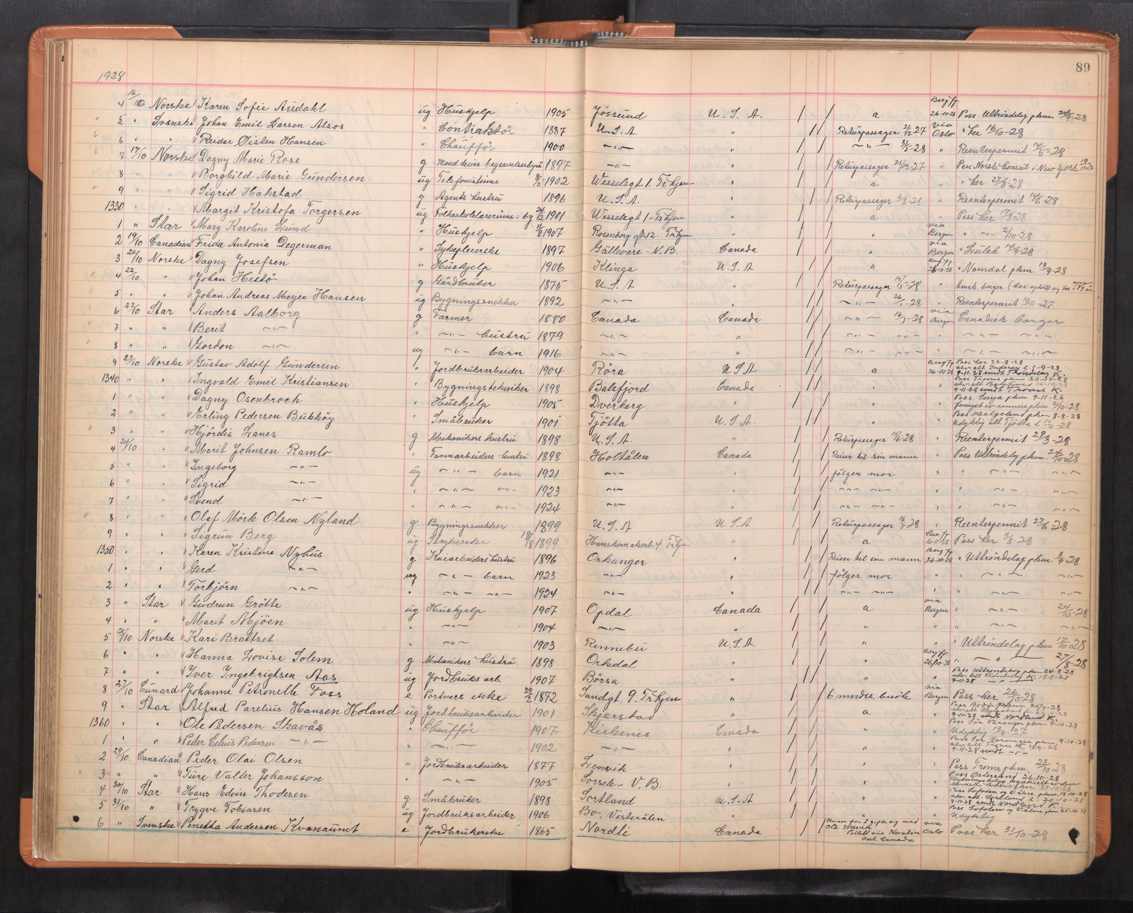 Trondheim politikammer, AV/SAT-A-1887/1/32/L0017: Emigrantprotokoll, 1926-1975, s. 89