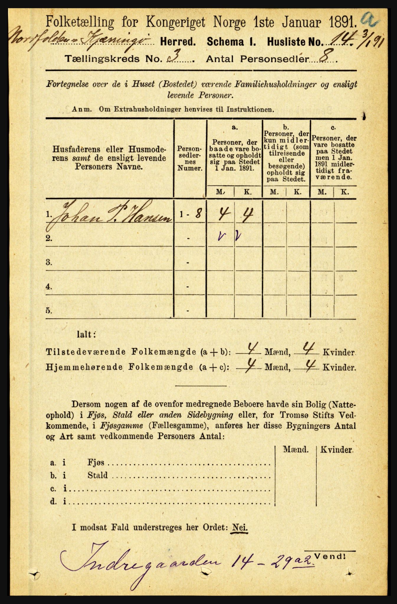 RA, Folketelling 1891 for 1846 Nordfold-Kjerringøy herred, 1891, s. 701