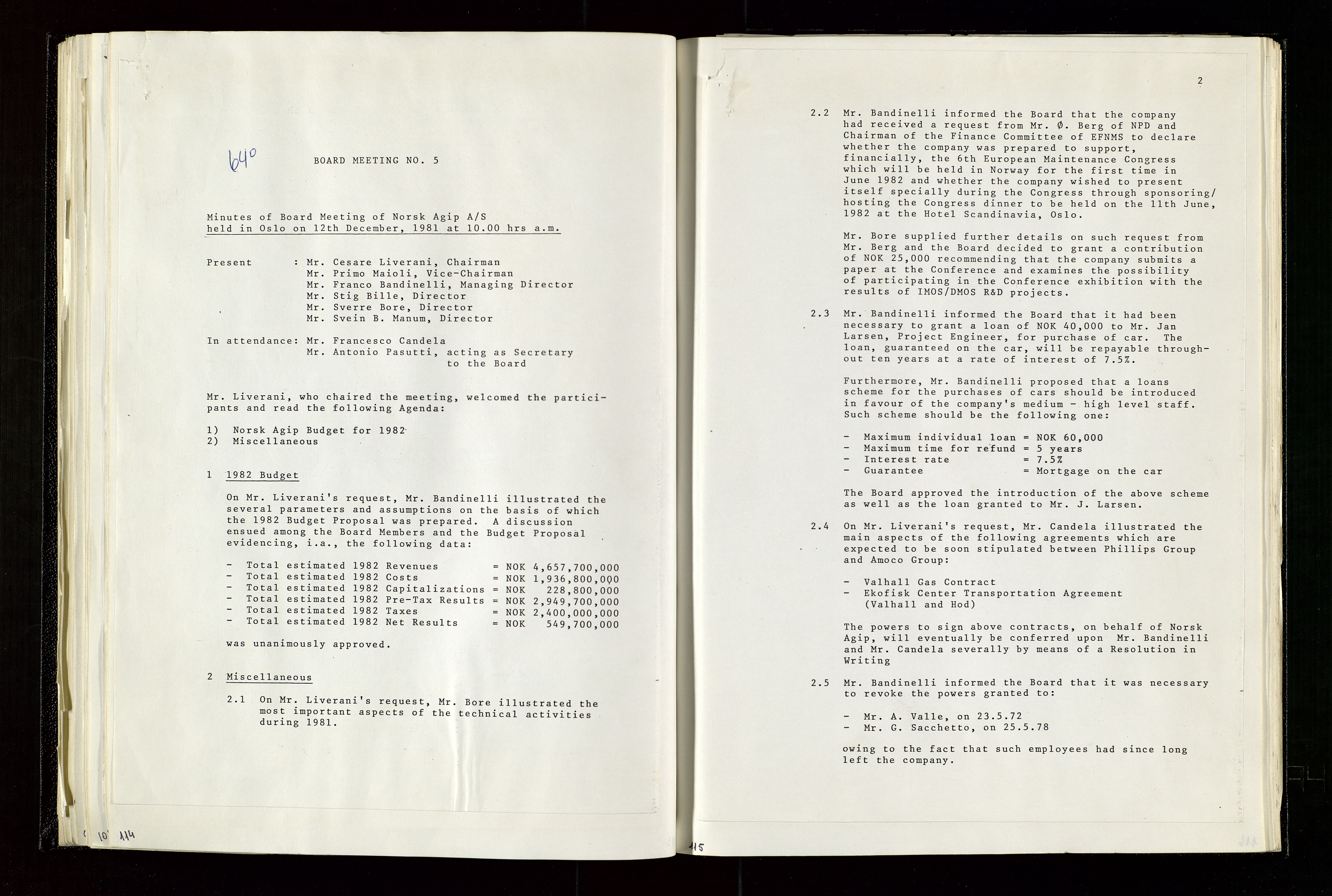 Pa 1583 - Norsk Agip AS, SAST/A-102138/A/Aa/L0003: Board of Directors meeting minutes, 1979-1983, s. 114-115