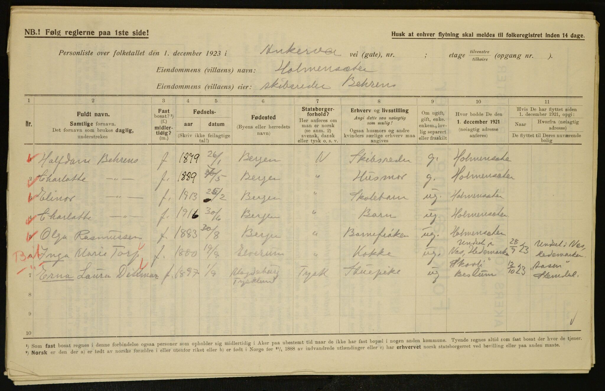 , Kommunal folketelling 1.12.1923 for Aker, 1923, s. 7430