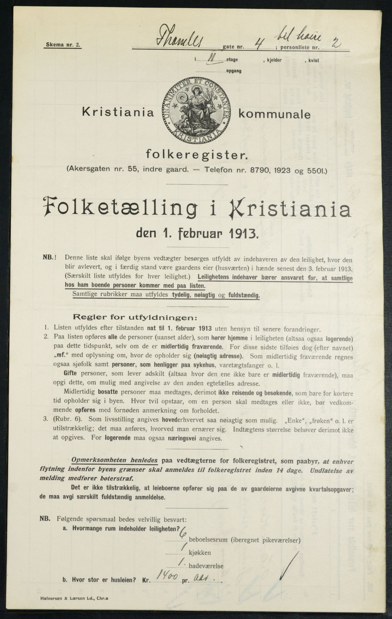 OBA, Kommunal folketelling 1.2.1913 for Kristiania, 1913, s. 109266