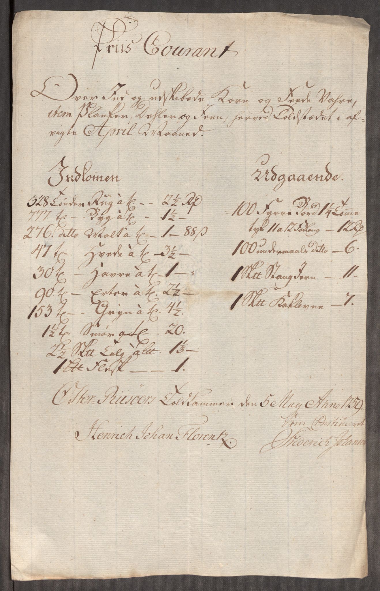 Rentekammeret inntil 1814, Realistisk ordnet avdeling, RA/EA-4070/Oe/L0006: [Ø1]: Priskuranter, 1758-1760, s. 576