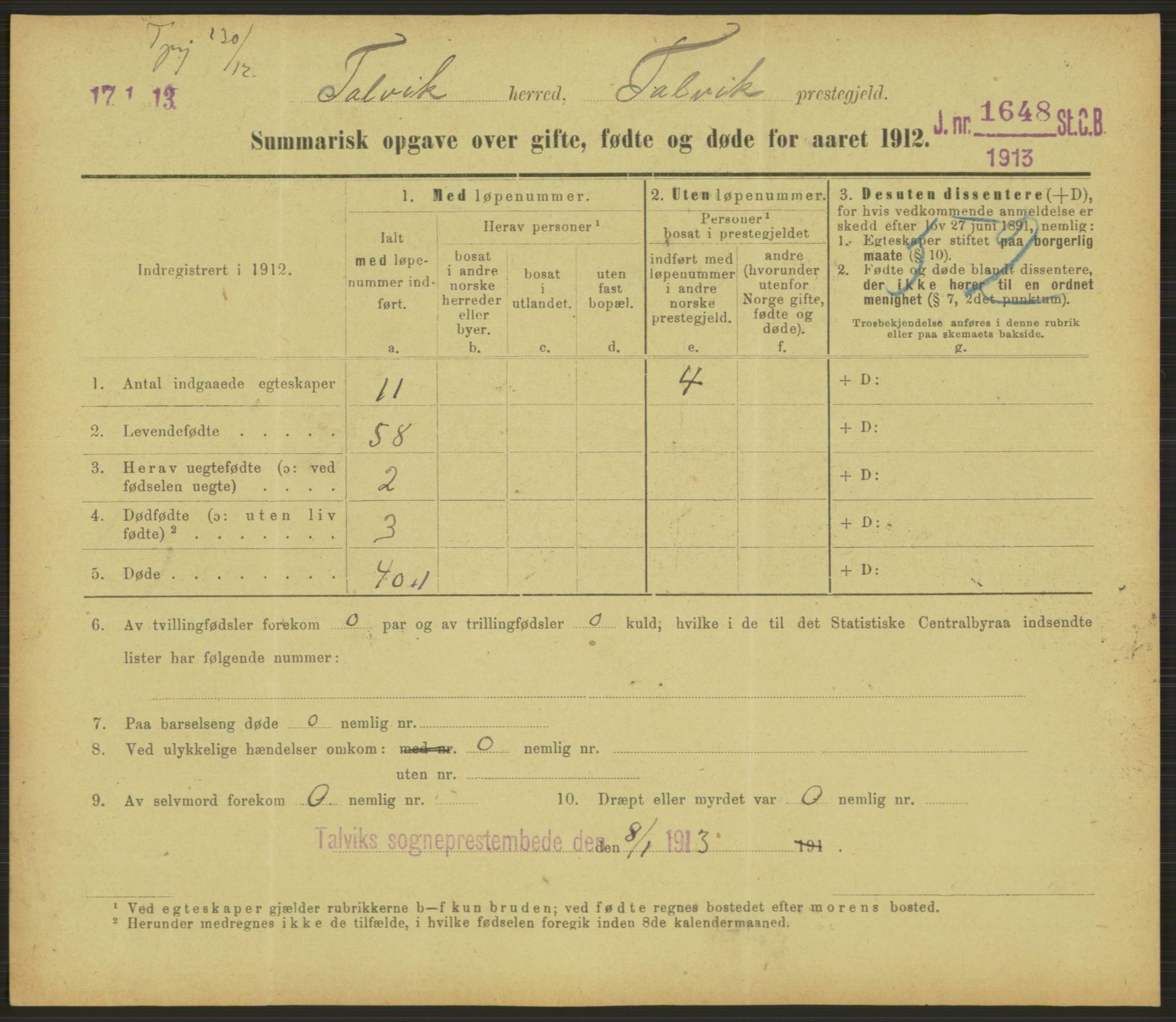 Statistisk sentralbyrå, Sosiodemografiske emner, Befolkning, RA/S-2228/D/Df/Dfb/Dfbb/L0052: Summariske oppgaver over gifte, fødte og døde for hele landet., 1912, s. 1537