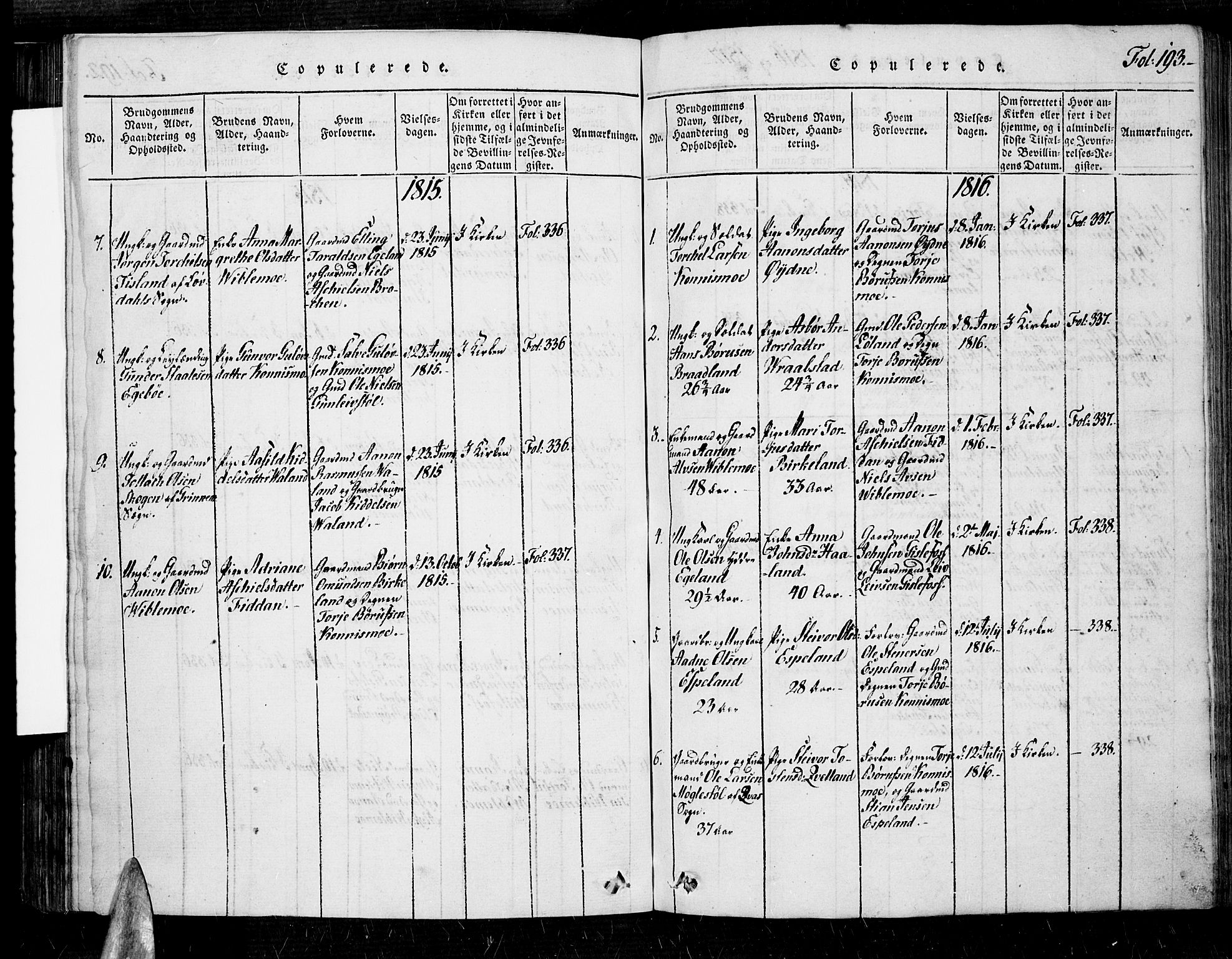 Nord-Audnedal sokneprestkontor, SAK/1111-0032/F/Fa/Faa/L0001: Ministerialbok nr. A 1, 1815-1856, s. 193