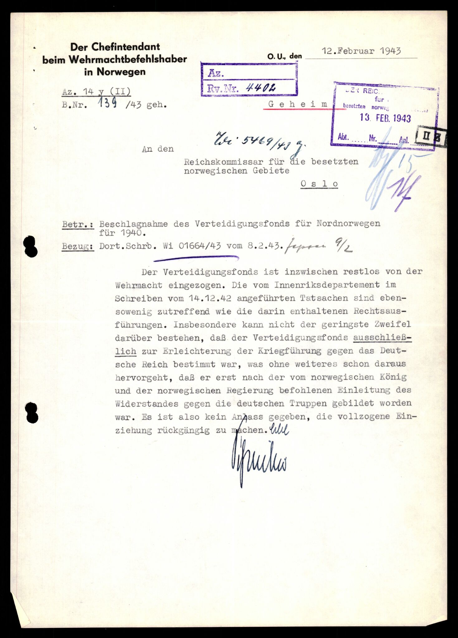 Forsvarets Overkommando. 2 kontor. Arkiv 11.4. Spredte tyske arkivsaker, AV/RA-RAFA-7031/D/Dar/Darb/L0003: Reichskommissariat - Hauptabteilung Vervaltung, 1940-1945, s. 1488