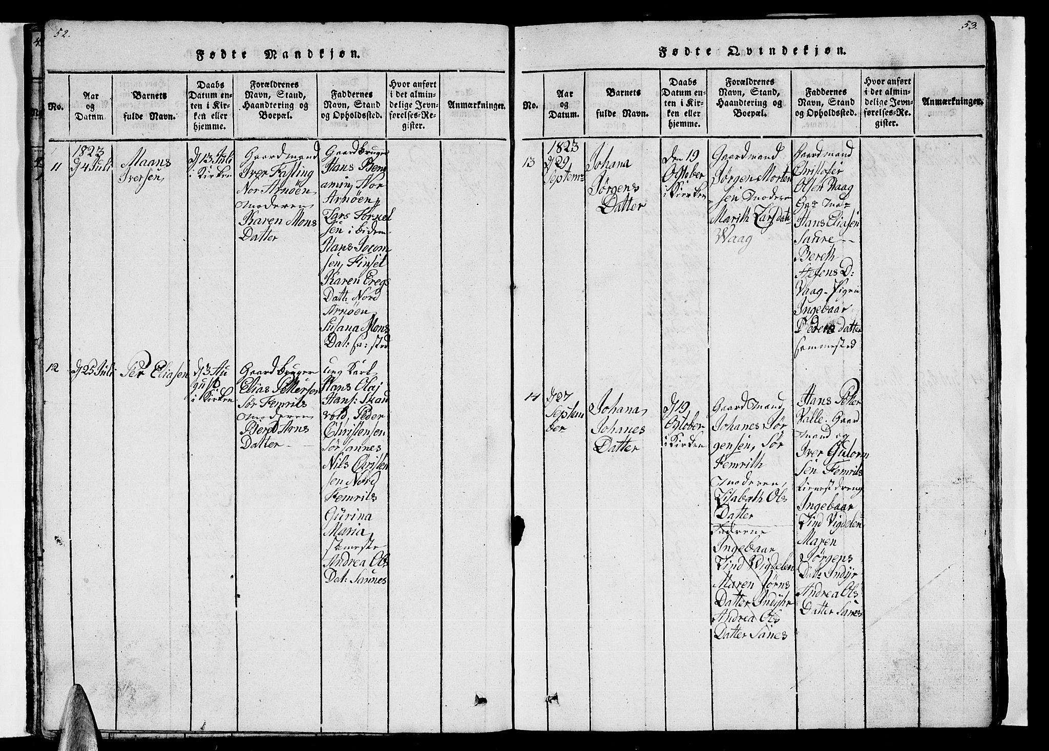 Ministerialprotokoller, klokkerbøker og fødselsregistre - Nordland, SAT/A-1459/805/L0105: Klokkerbok nr. 805C01, 1820-1839, s. 52-53