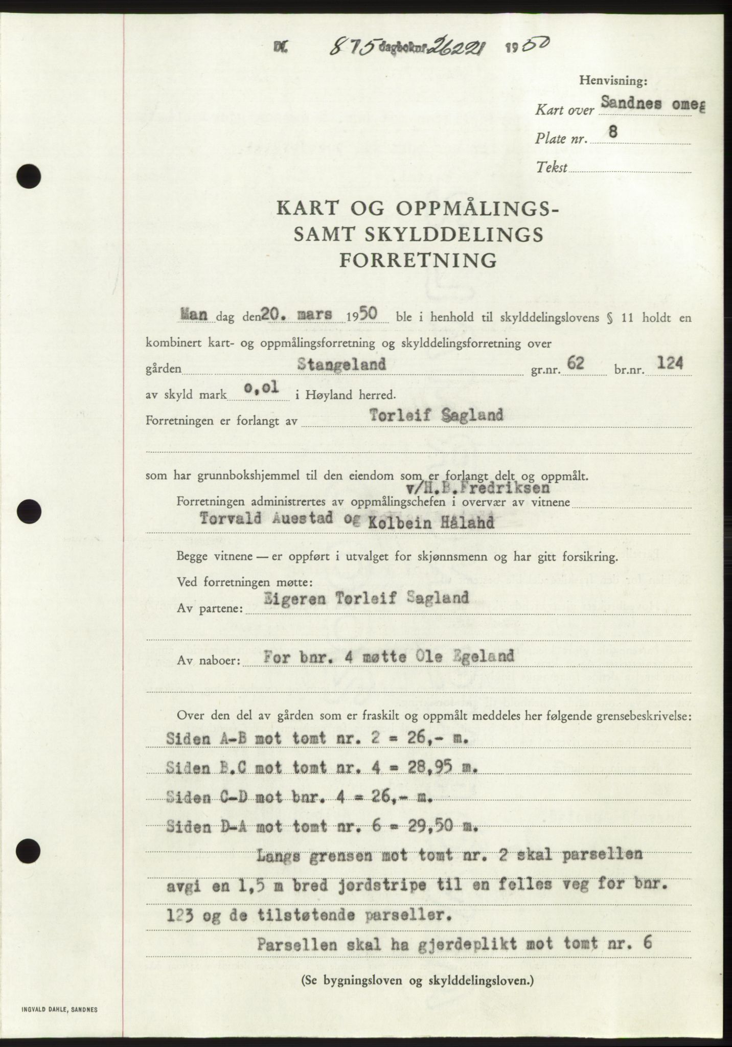 Jæren sorenskriveri, SAST/A-100310/03/G/Gba/L0107: Pantebok, 1950-1950, Dagboknr: 2622/1950