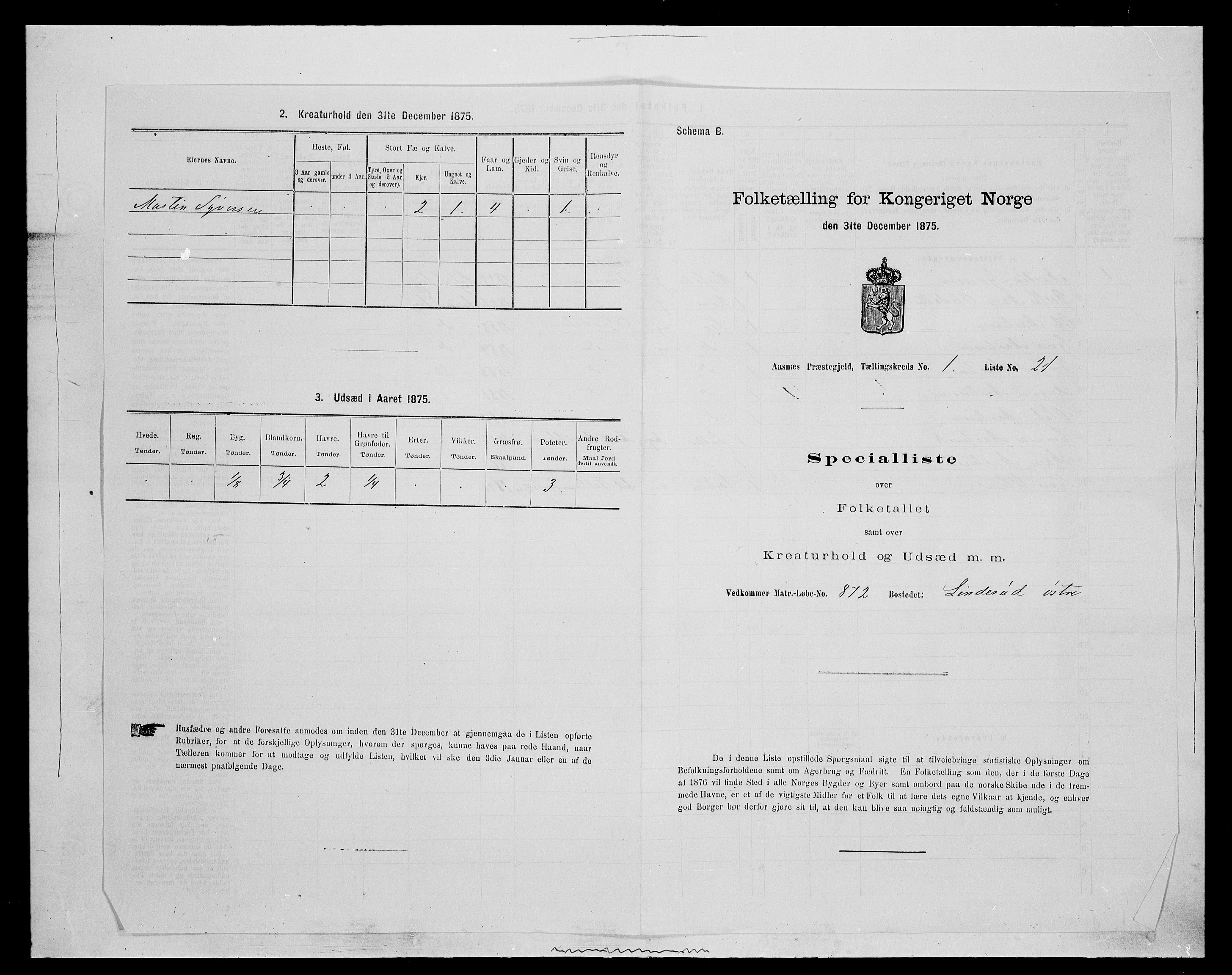 SAH, Folketelling 1875 for 0425P Åsnes prestegjeld, 1875, s. 54