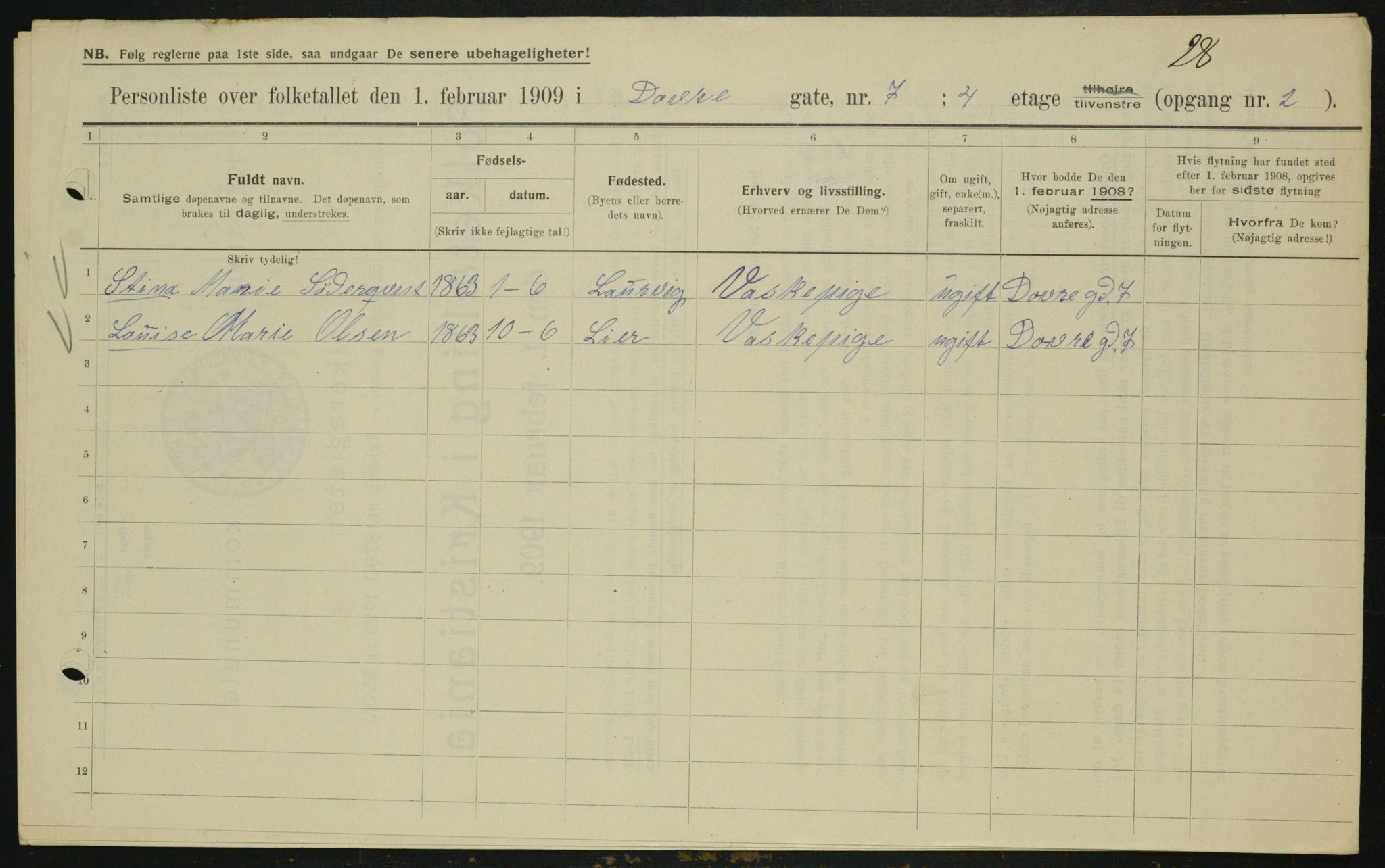 OBA, Kommunal folketelling 1.2.1909 for Kristiania kjøpstad, 1909, s. 14793