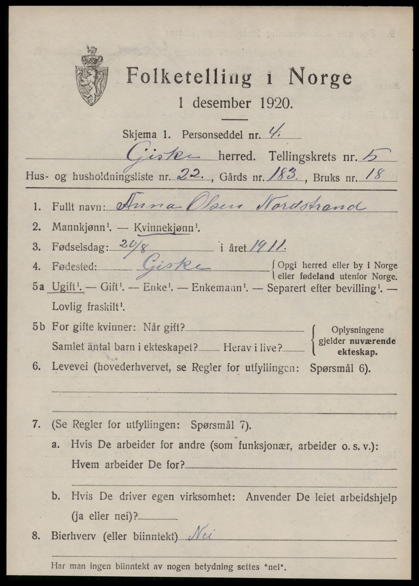 SAT, Folketelling 1920 for 1532 Giske herred, 1920, s. 3942