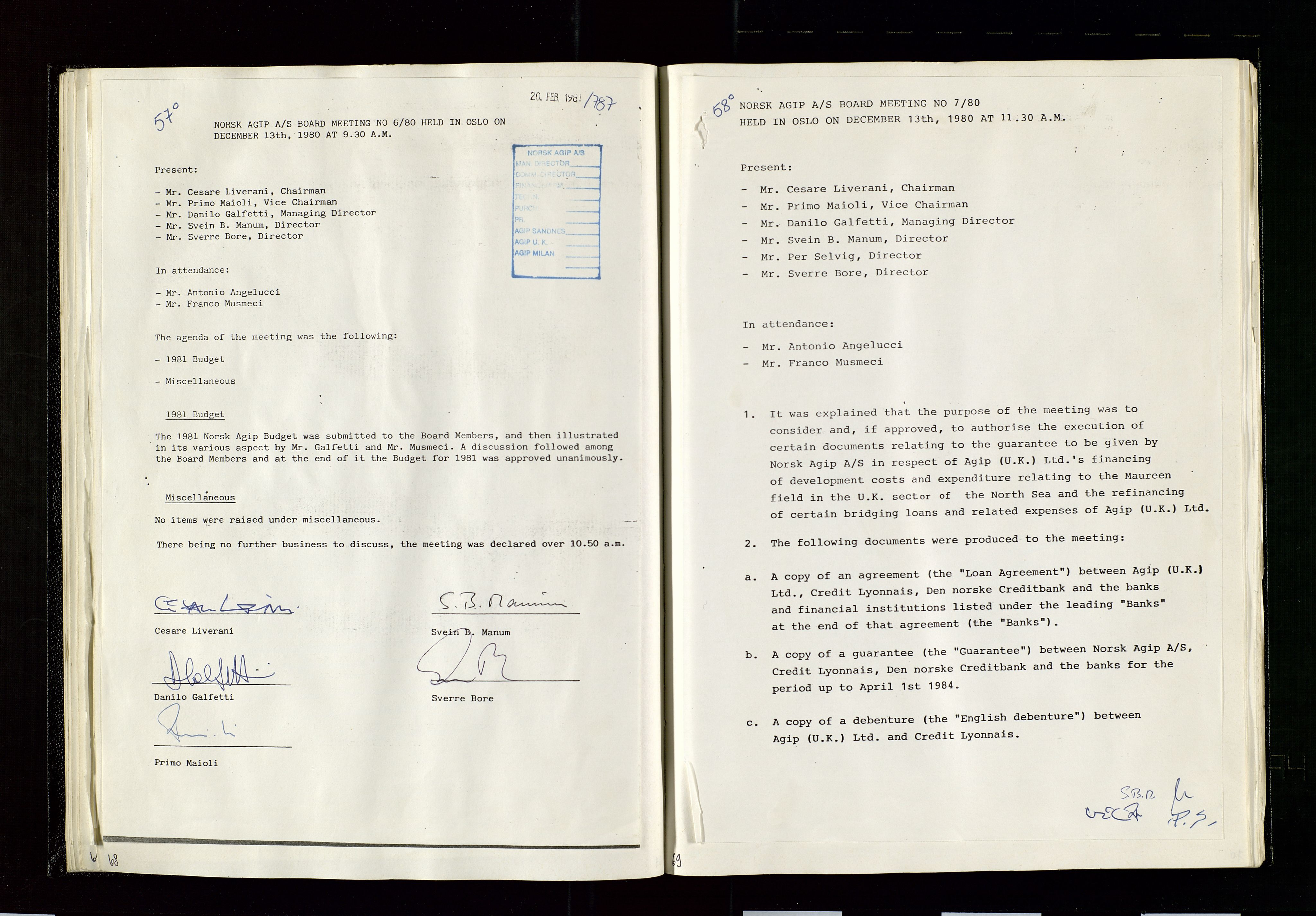 Pa 1583 - Norsk Agip AS, AV/SAST-A-102138/A/Aa/L0003: Board of Directors meeting minutes, 1979-1983, s. 68-69