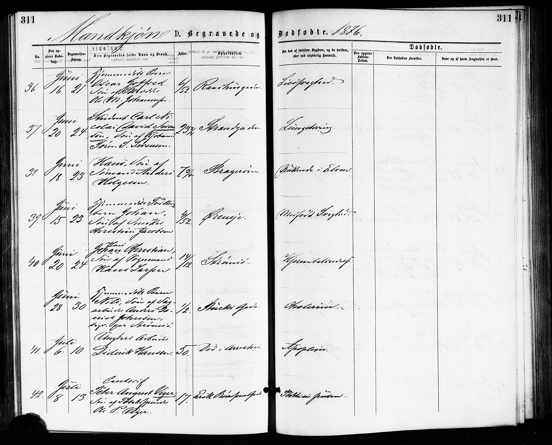 Bragernes kirkebøker, AV/SAKO-A-6/F/Fb/L0005: Ministerialbok nr. II 5, 1875-1877, s. 311