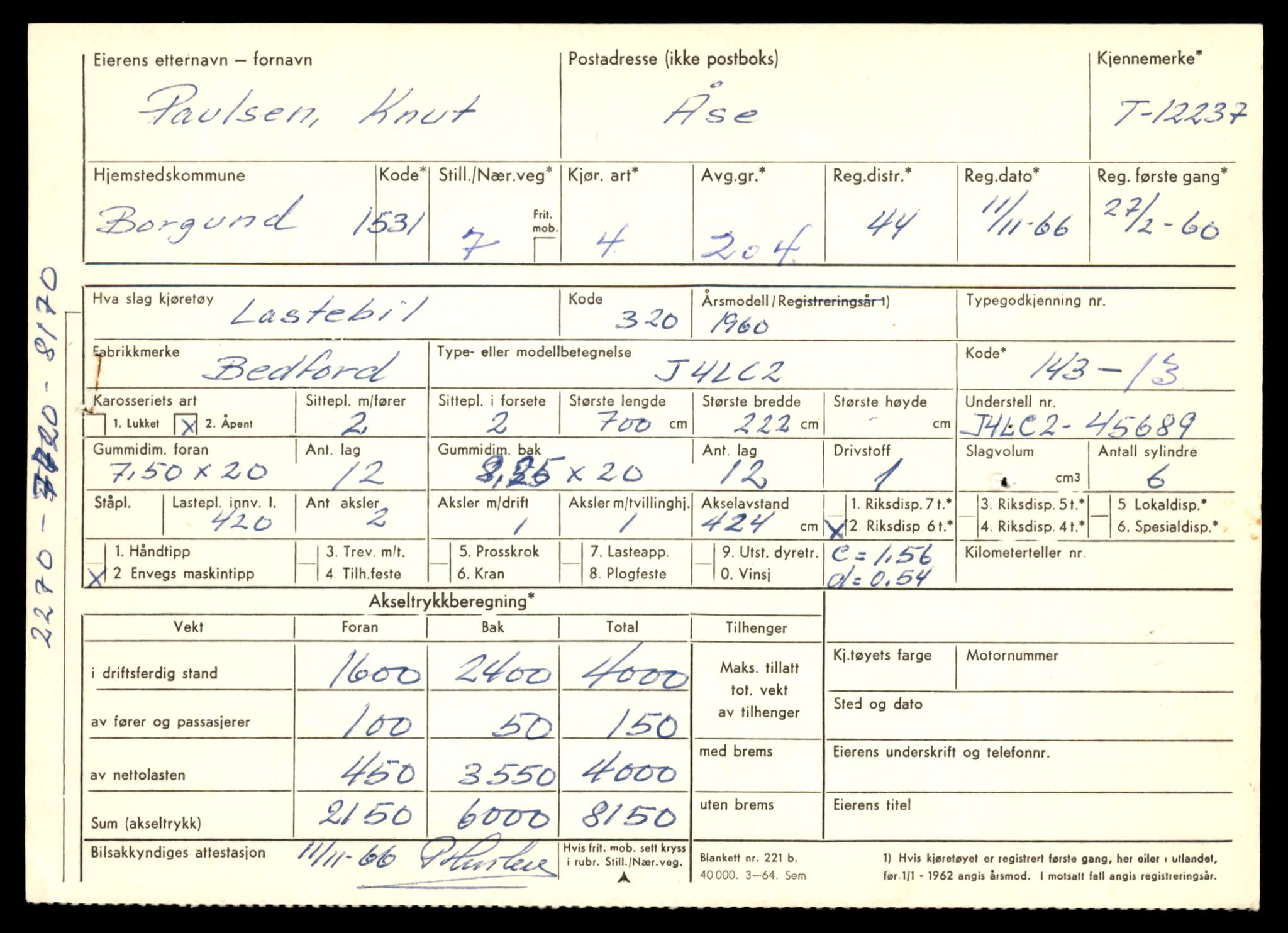 Møre og Romsdal vegkontor - Ålesund trafikkstasjon, AV/SAT-A-4099/F/Fe/L0033: Registreringskort for kjøretøy T 12151 - T 12474, 1927-1998, s. 2215