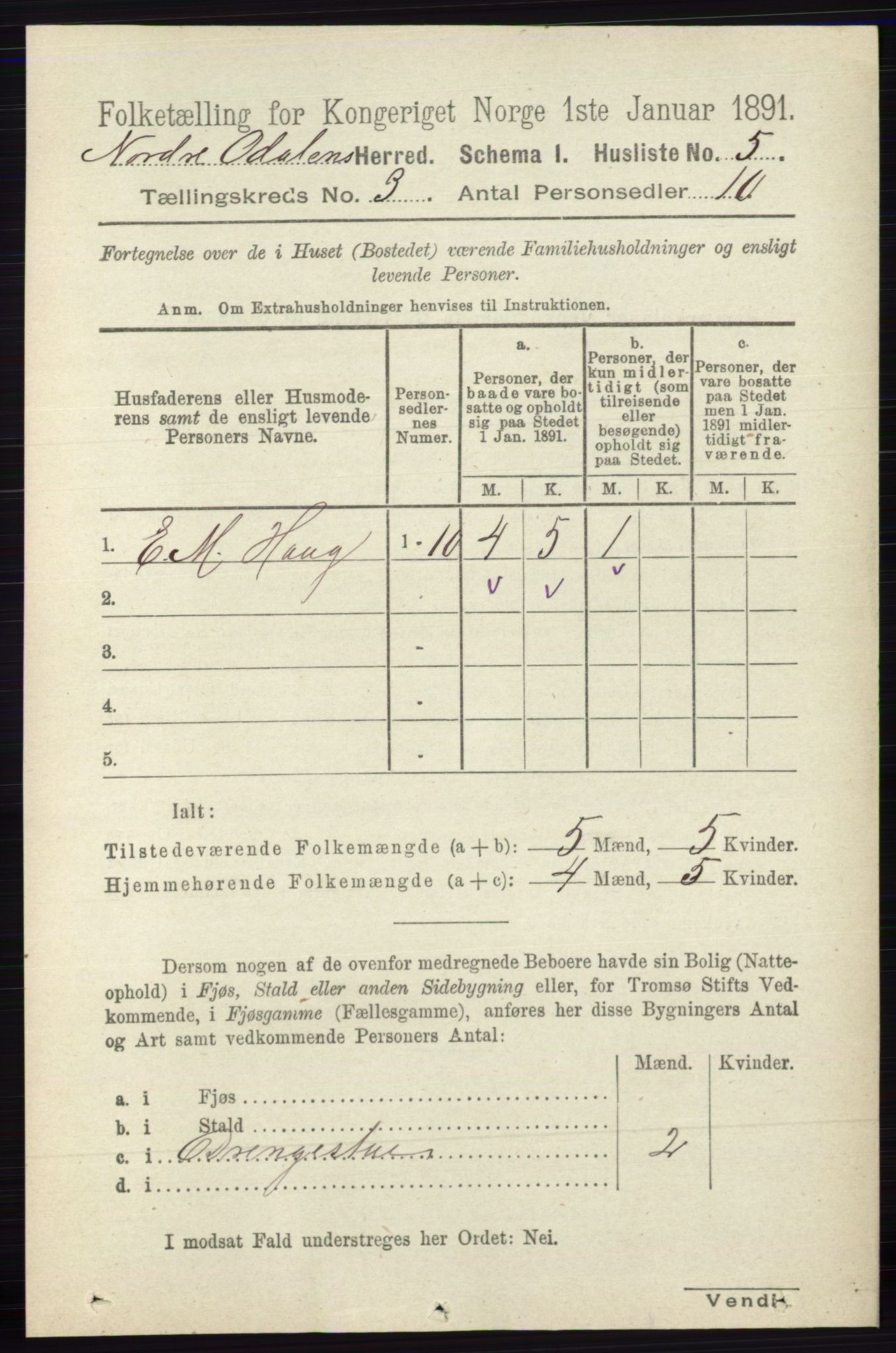 RA, Folketelling 1891 for 0418 Nord-Odal herred, 1891, s. 765