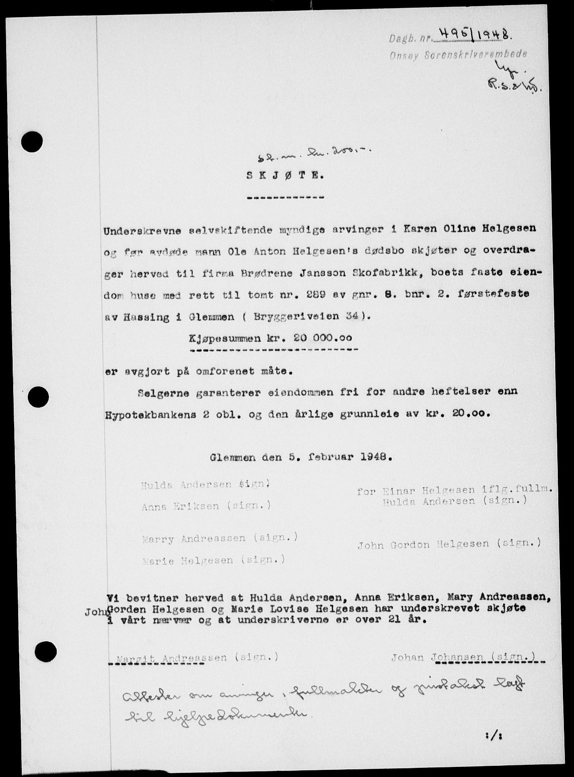 Onsøy sorenskriveri, SAO/A-10474/G/Ga/Gab/L0022: Pantebok nr. II A-22, 1947-1948, Dagboknr: 495/1948