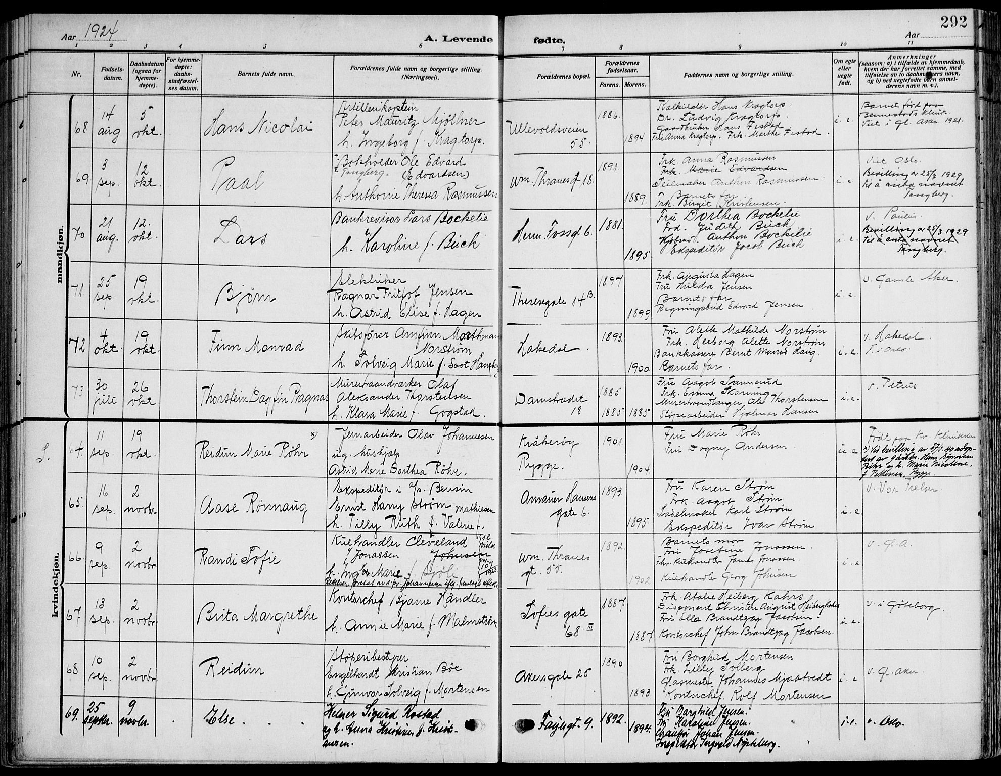 Gamle Aker prestekontor Kirkebøker, AV/SAO-A-10617a/F/L0014: Ministerialbok nr. 14, 1909-1924, s. 292