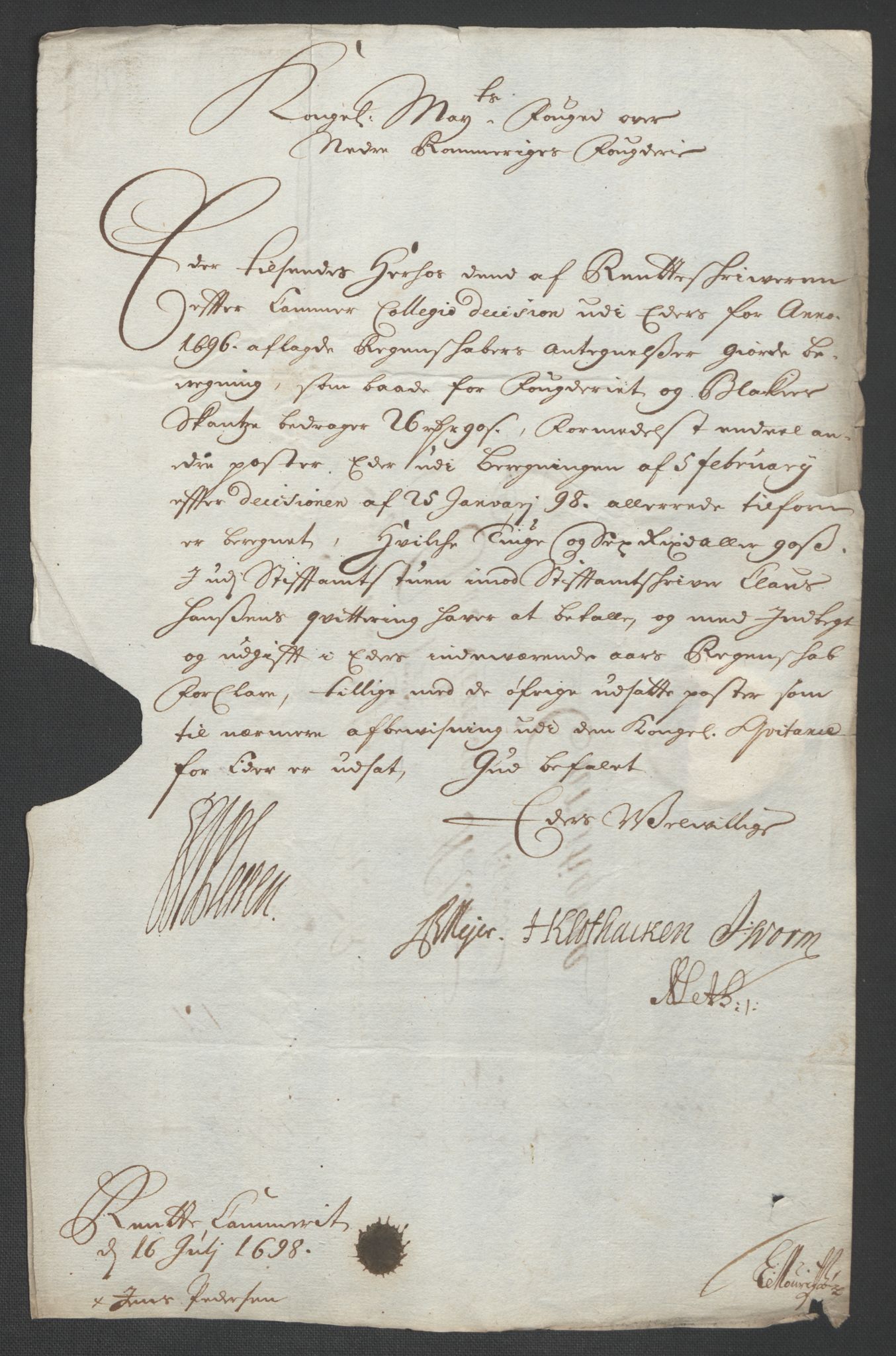 Rentekammeret inntil 1814, Reviderte regnskaper, Fogderegnskap, AV/RA-EA-4092/R11/L0581: Fogderegnskap Nedre Romerike, 1698, s. 18