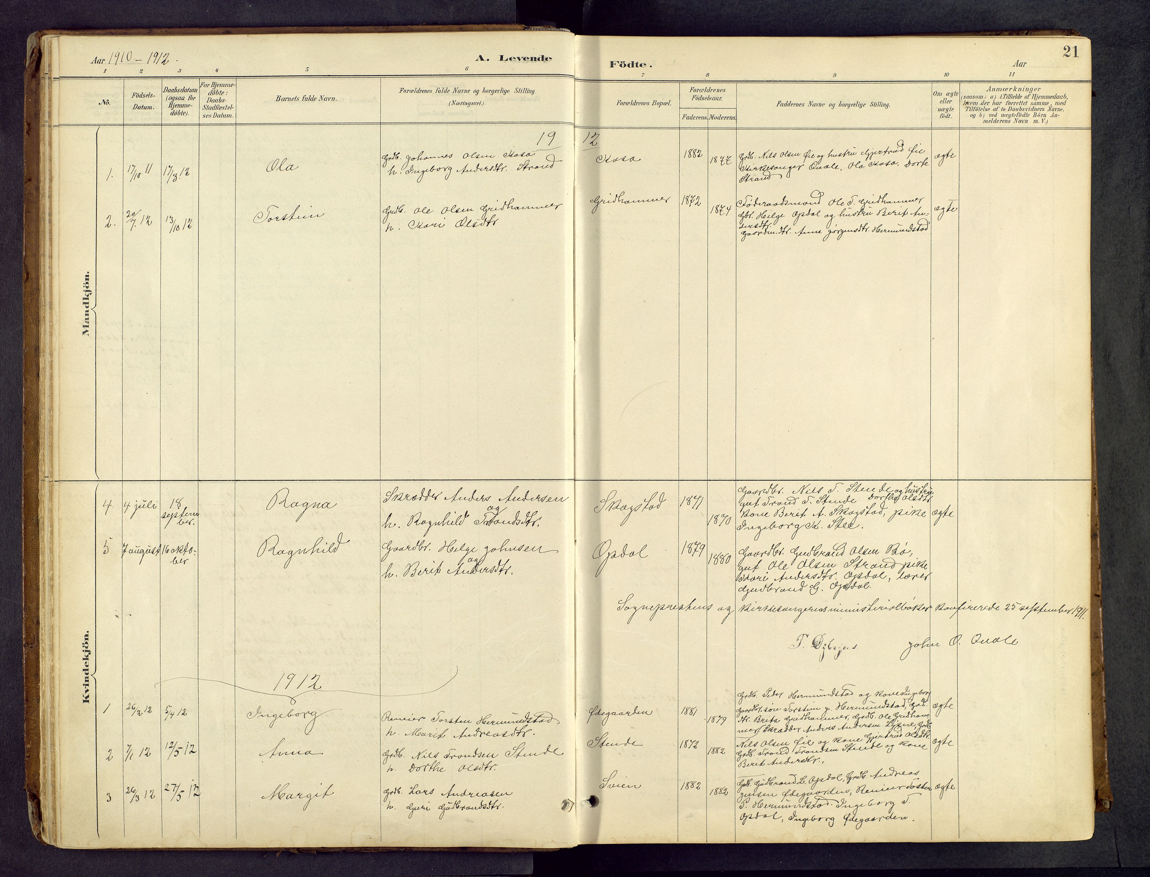 Vang prestekontor, Valdres, AV/SAH-PREST-140/H/Hb/L0005: Klokkerbok nr. 5, 1889-1945, s. 21