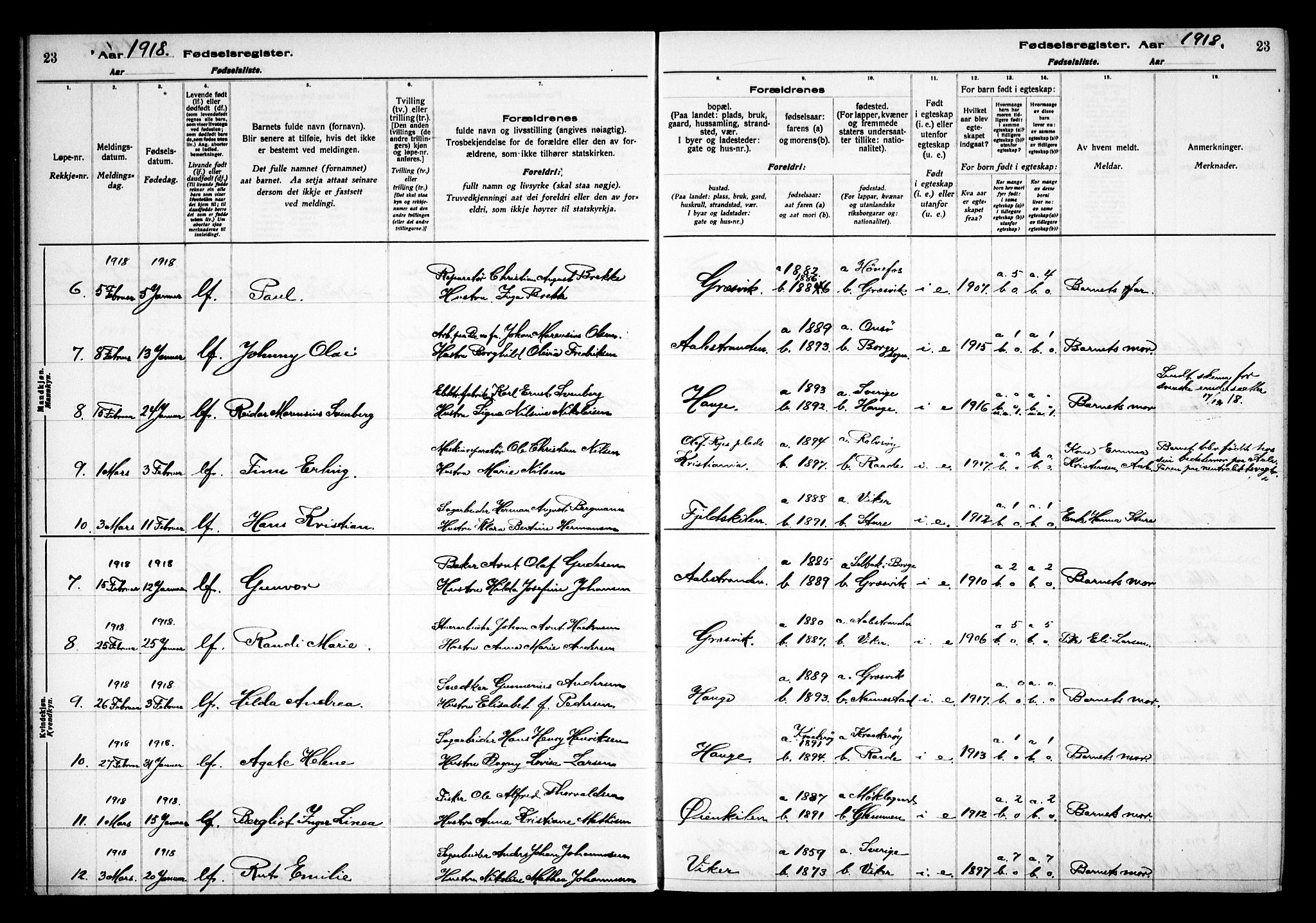 Onsøy prestekontor Kirkebøker, AV/SAO-A-10914/J/Jb/L0001: Fødselsregister nr. II 1, 1916-1938, s. 23