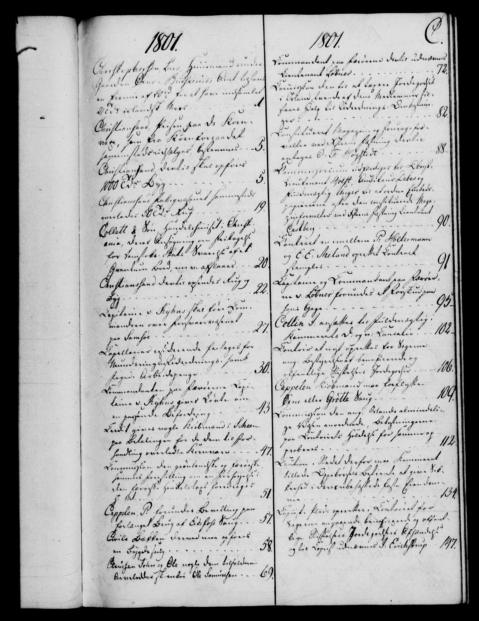 Rentekammeret, Kammerkanselliet, AV/RA-EA-3111/G/Gf/Gfb/L0016: Register til norske relasjons- og resolusjonsprotokoller (merket RK 52.111), 1801-1814, s. 43