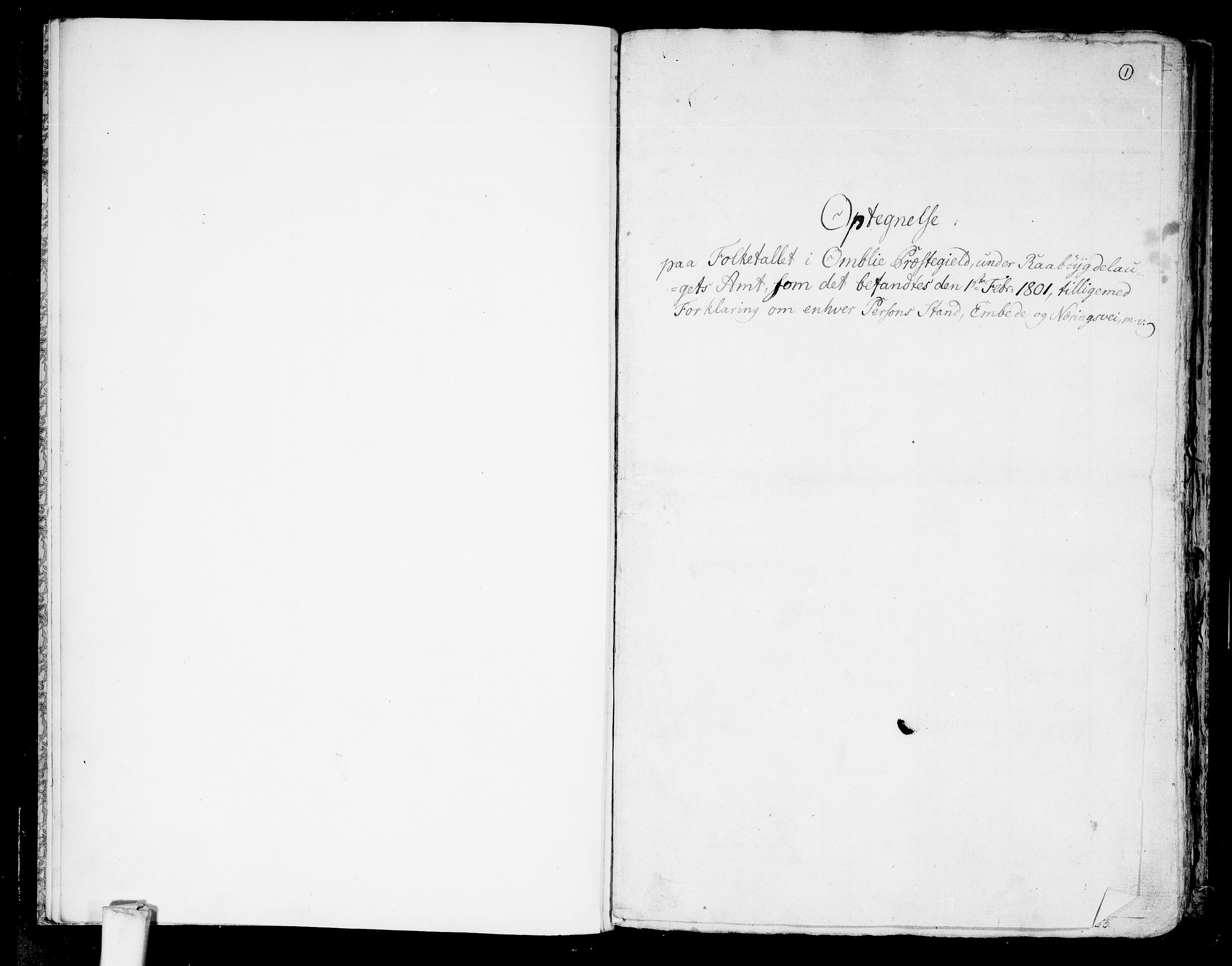RA, Folketelling 1801 for 0929P Åmli prestegjeld, 1801, s. 1a